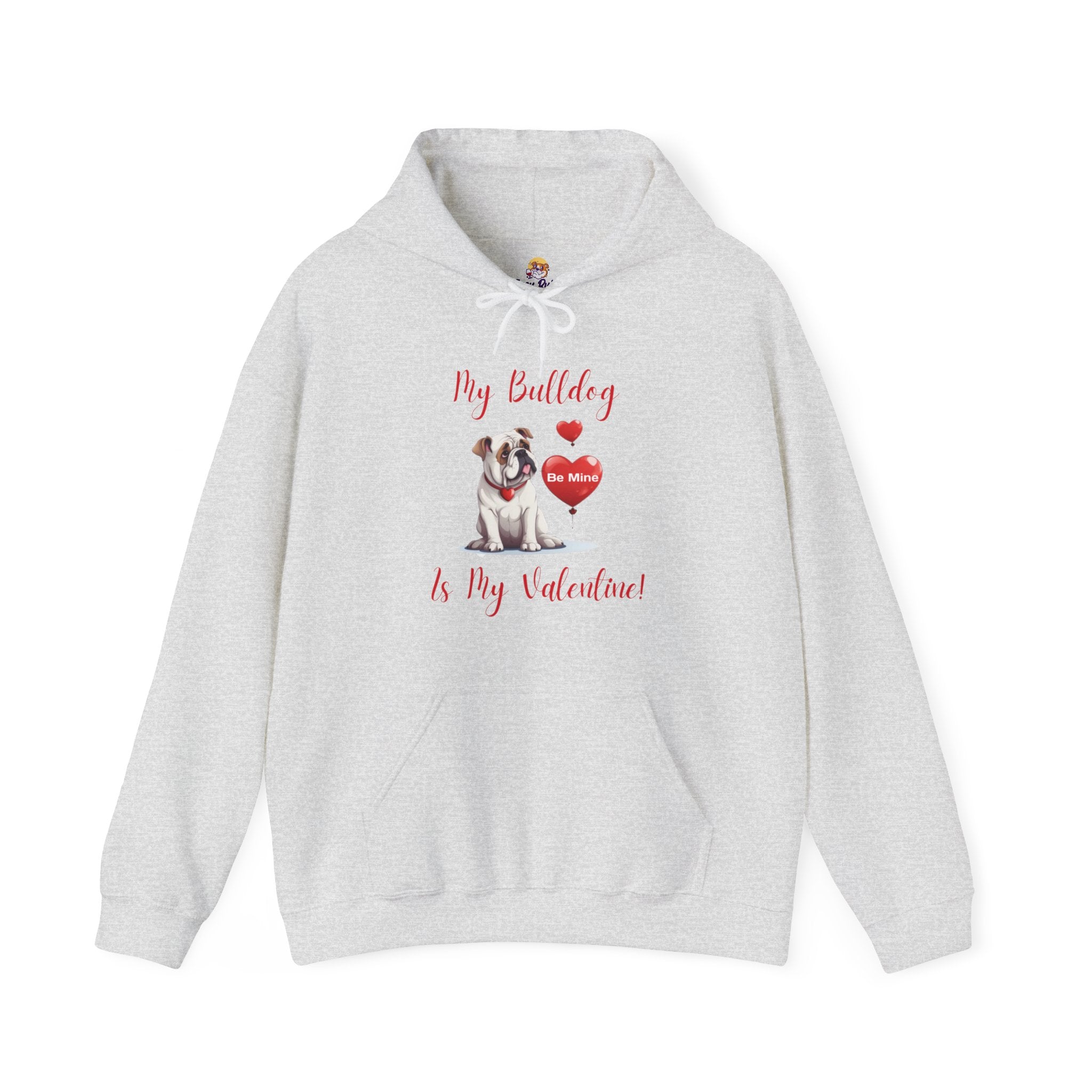My Bulldog Is My Valentine" - Customizable Bulldog Valentine's Day Hoodie from Tipsy Bully (English/White)