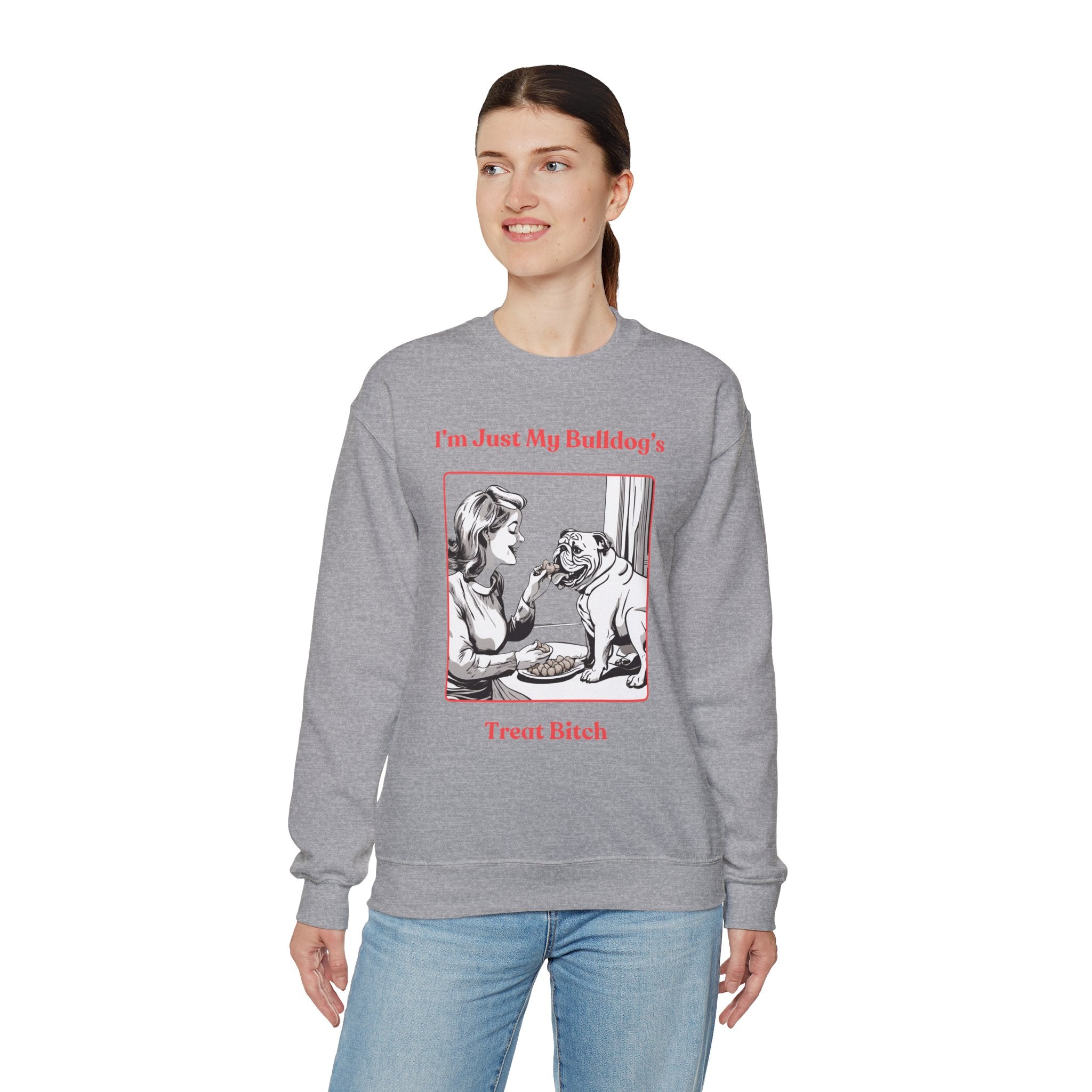 Just My Bulldog's Treat Bitch Crew Neck Sweatshirt (English/Pink)