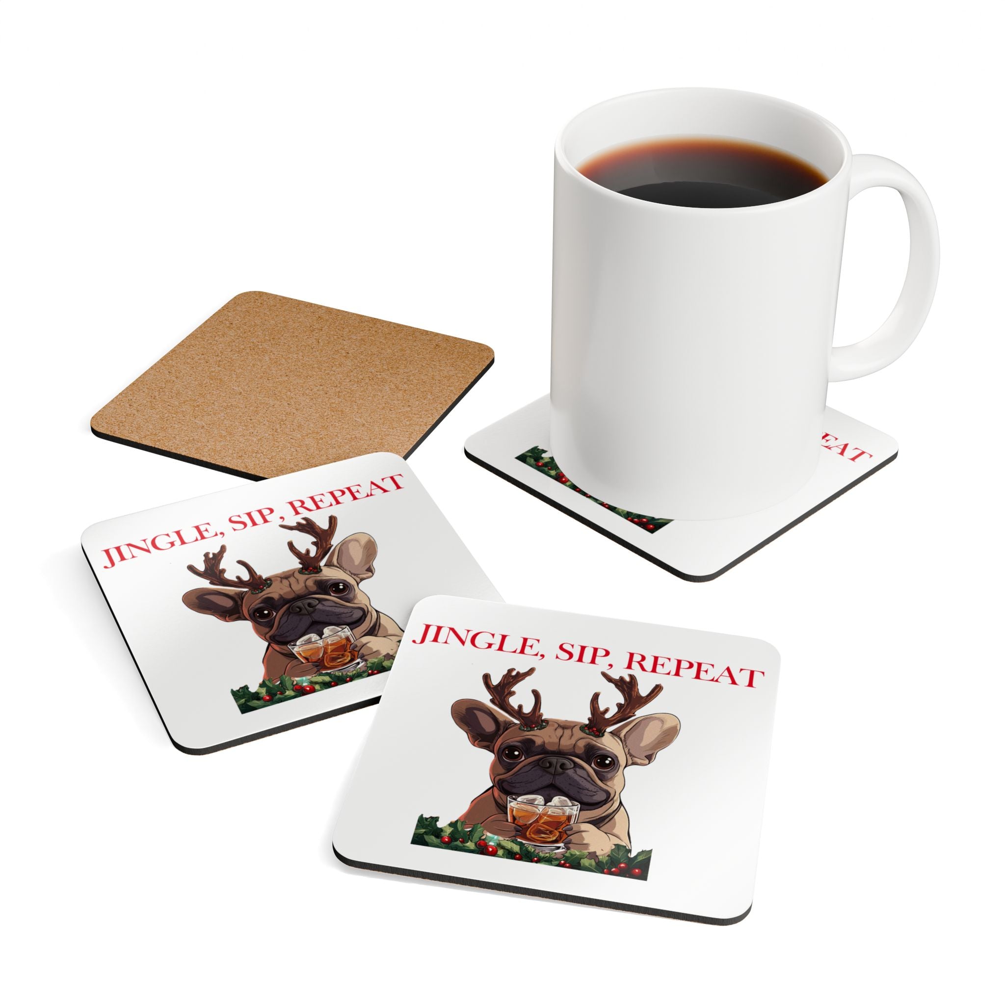 "Jingle, Sip, Repeat" Tipsy Bully Coaster Set (French)