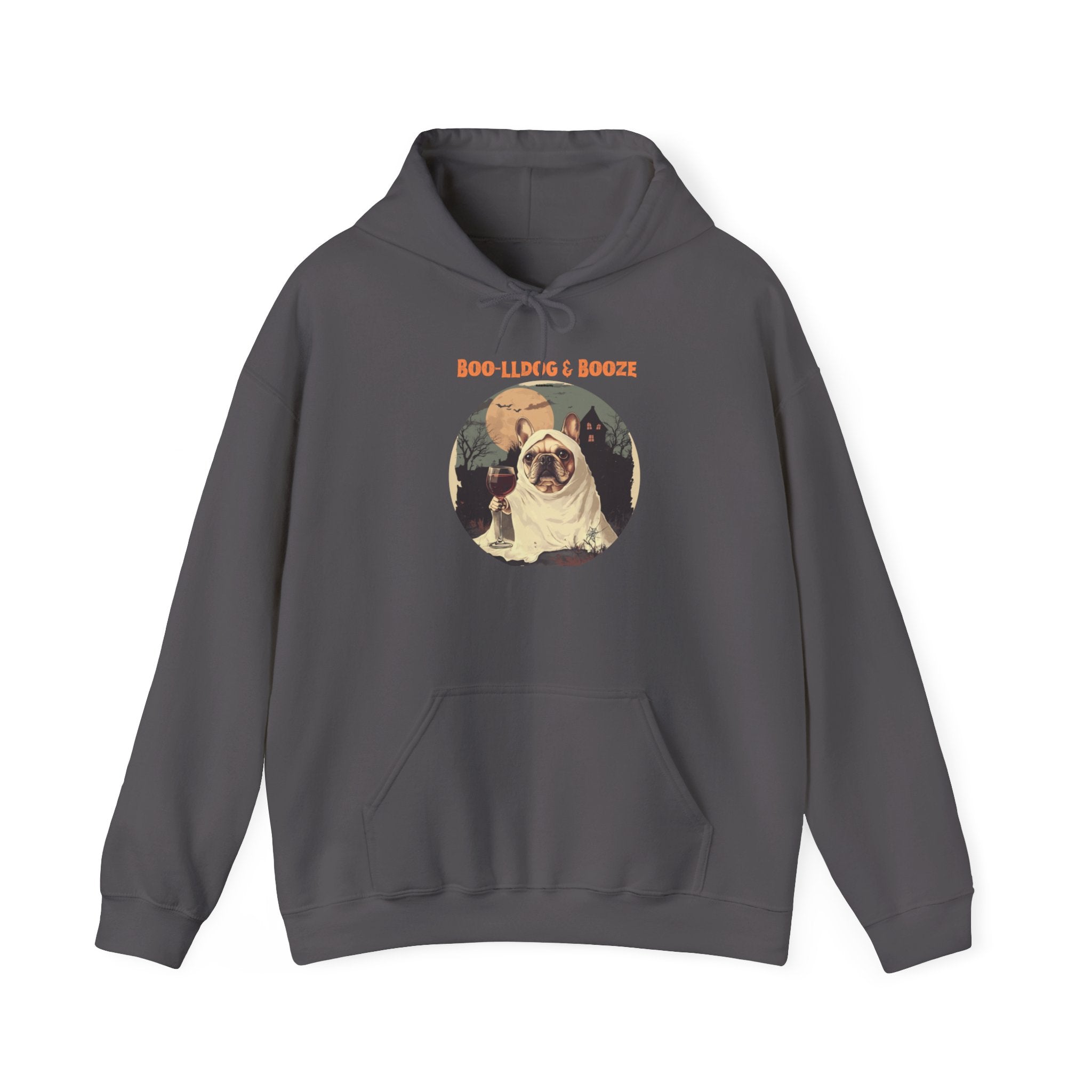 Boo-lldog & Booze Halloween Bulldog Hoodie (White/French)
