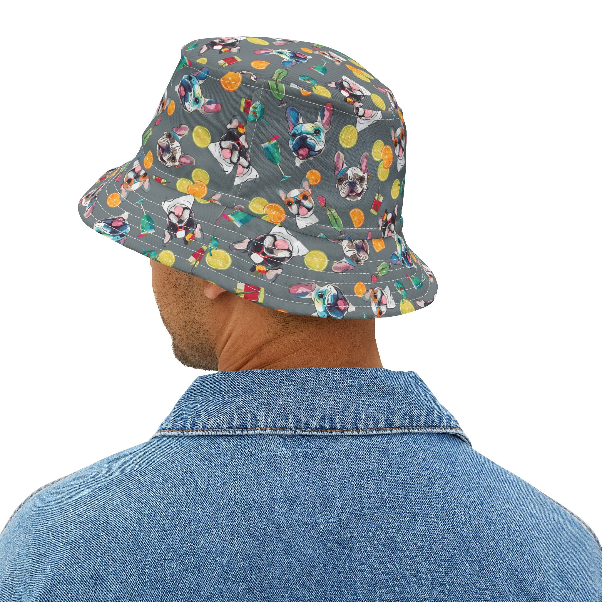 Tipsy Bully Unisex Summer Cocktail Bucket Hat (French/Grey)