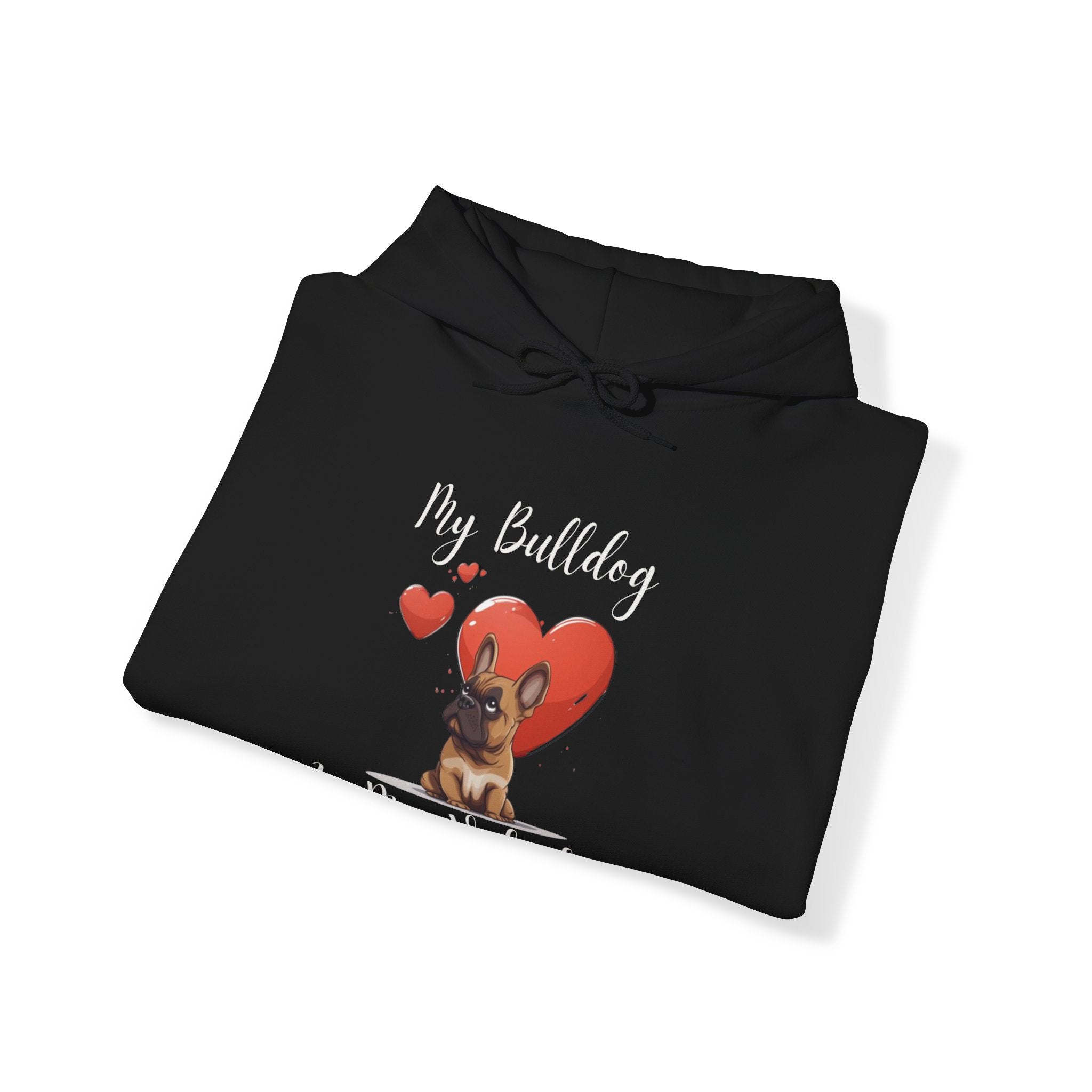 My Bulldog Is My Valentine" - Customizable Bulldog Valentine's Day Hoodie from Tipsy Bully (French/Brown)