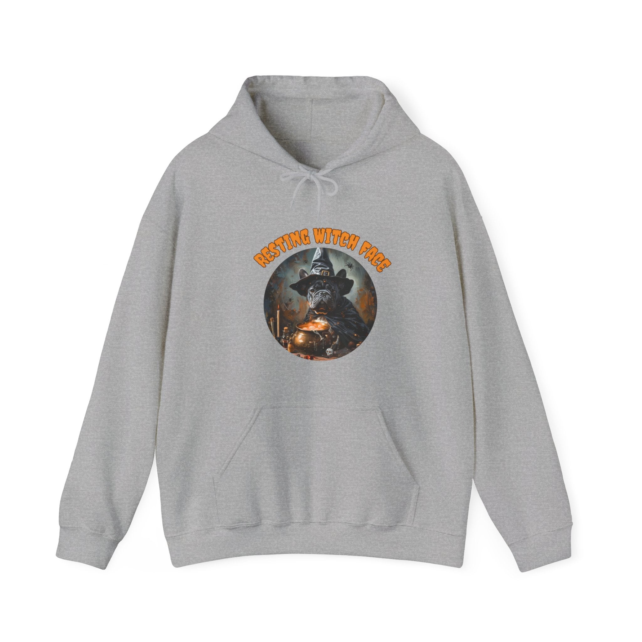 "Resting Witch Face" Halloween Bulldog Hoodie (Black/French)