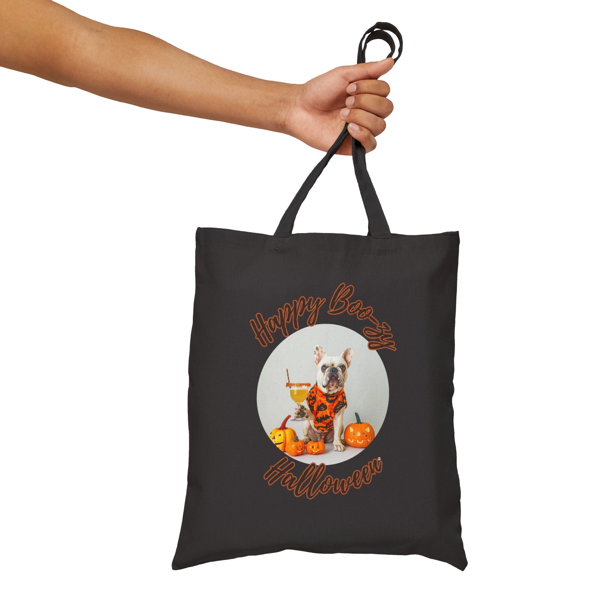 "Happy Boo-zy Halloween" Trick or Treat Canvas Tote Bag (White/French)