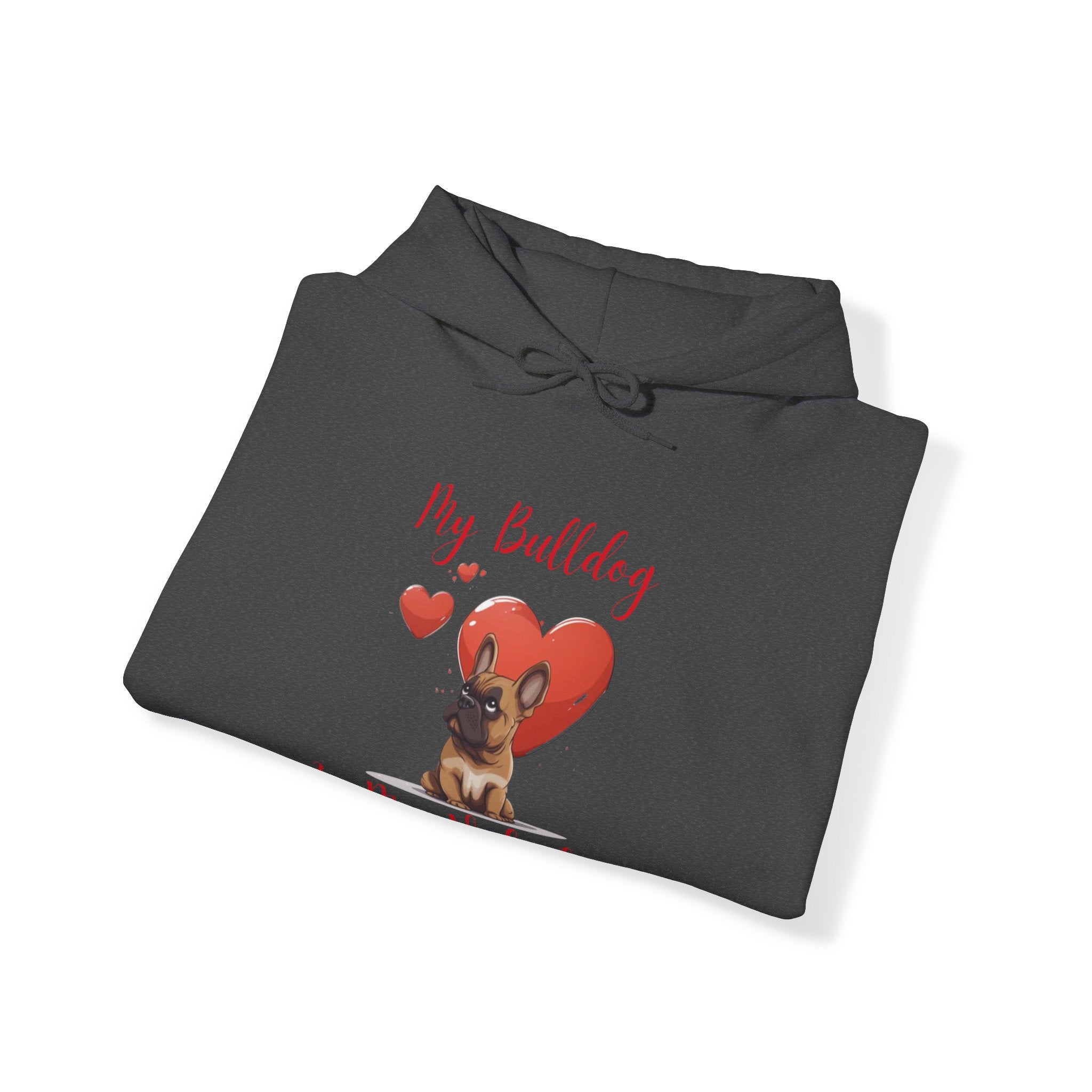 My Bulldog Is My Valentine" - Customizable Bulldog Valentine's Day Hoodie from Tipsy Bully (French/Brown)
