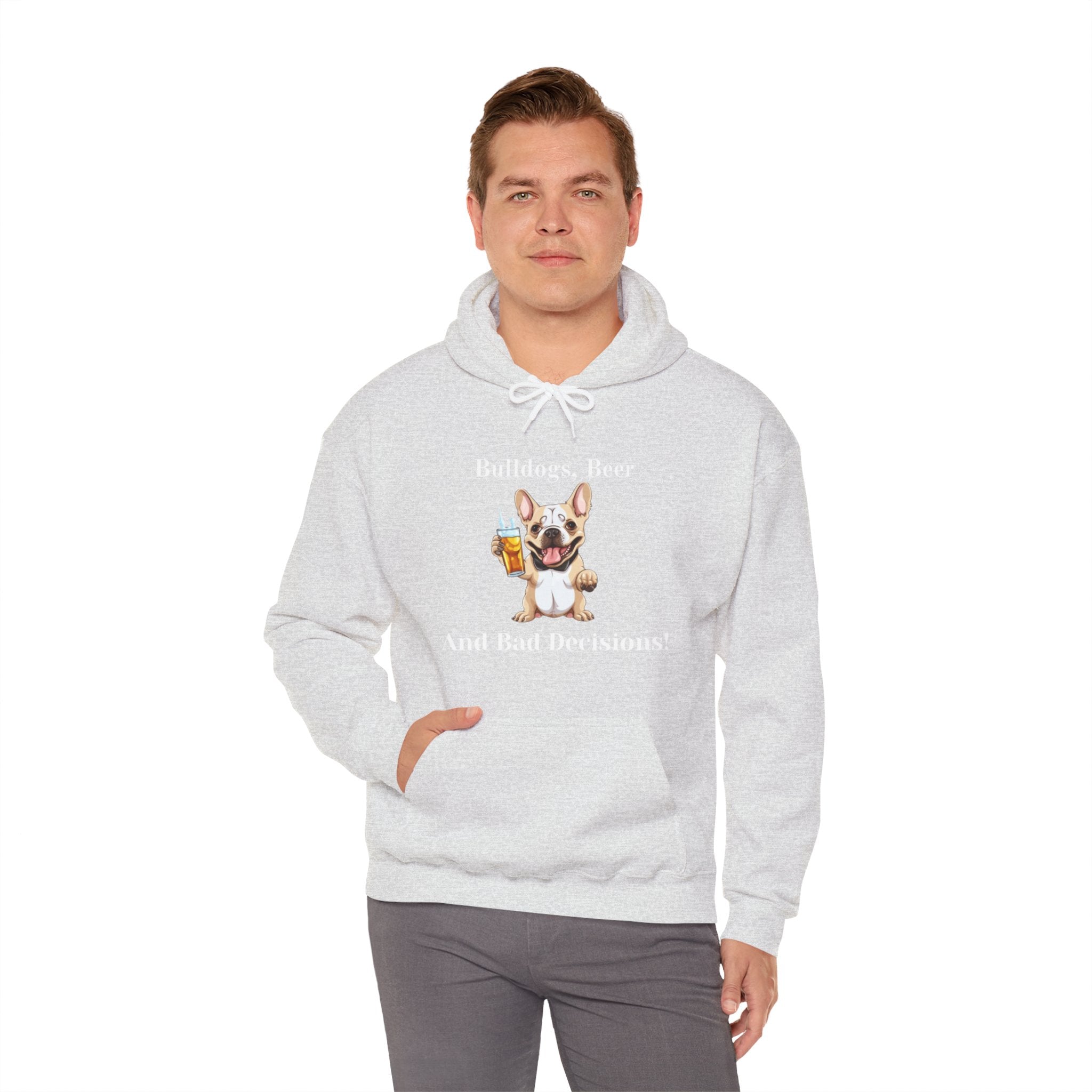 Bulldogs, Beer, and Bad Decisions" Hoodie - Your Go-To Gear for Mischievous Times! (French/Brown)