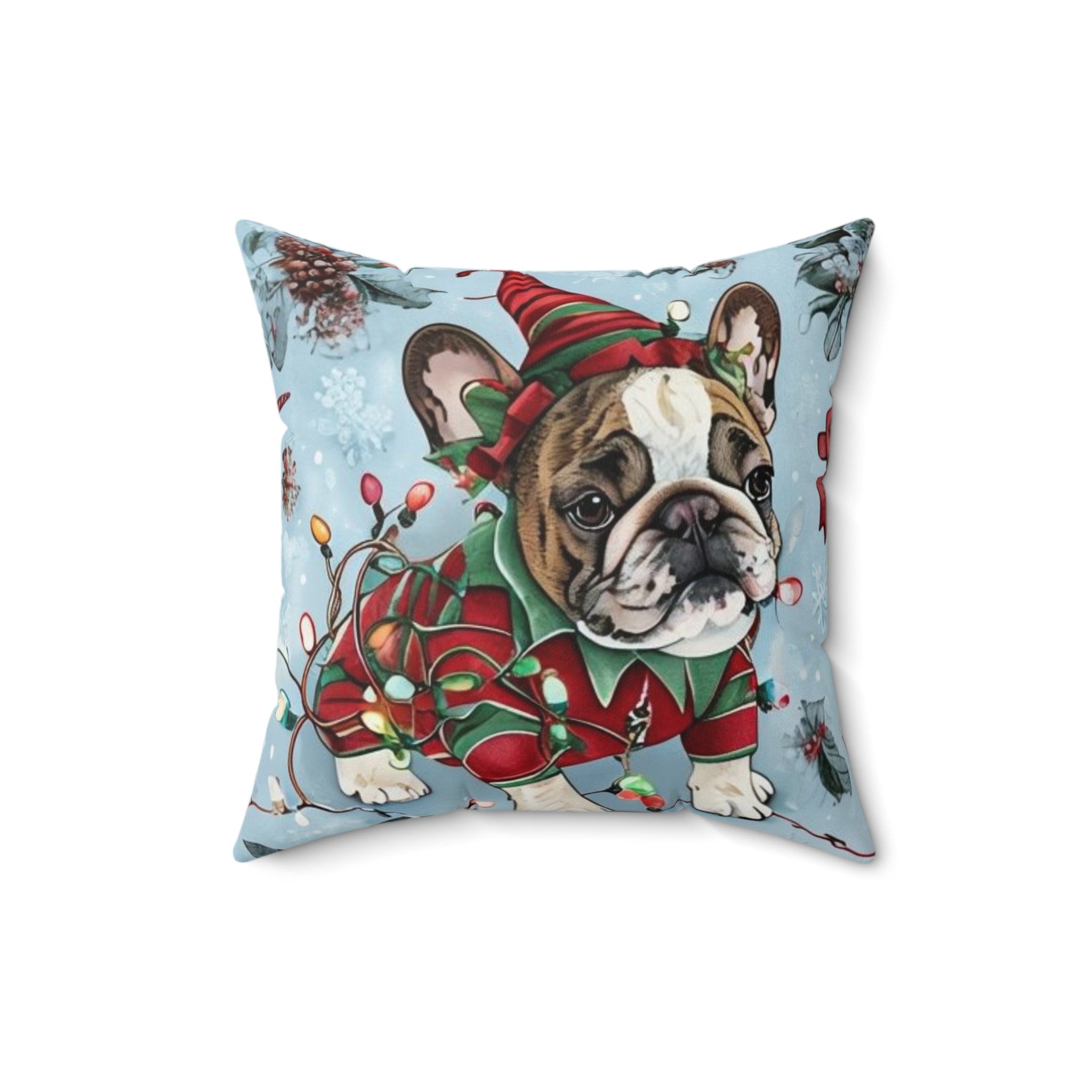 “Holiday Bulldog Wonderland” Christmas pillow (French)