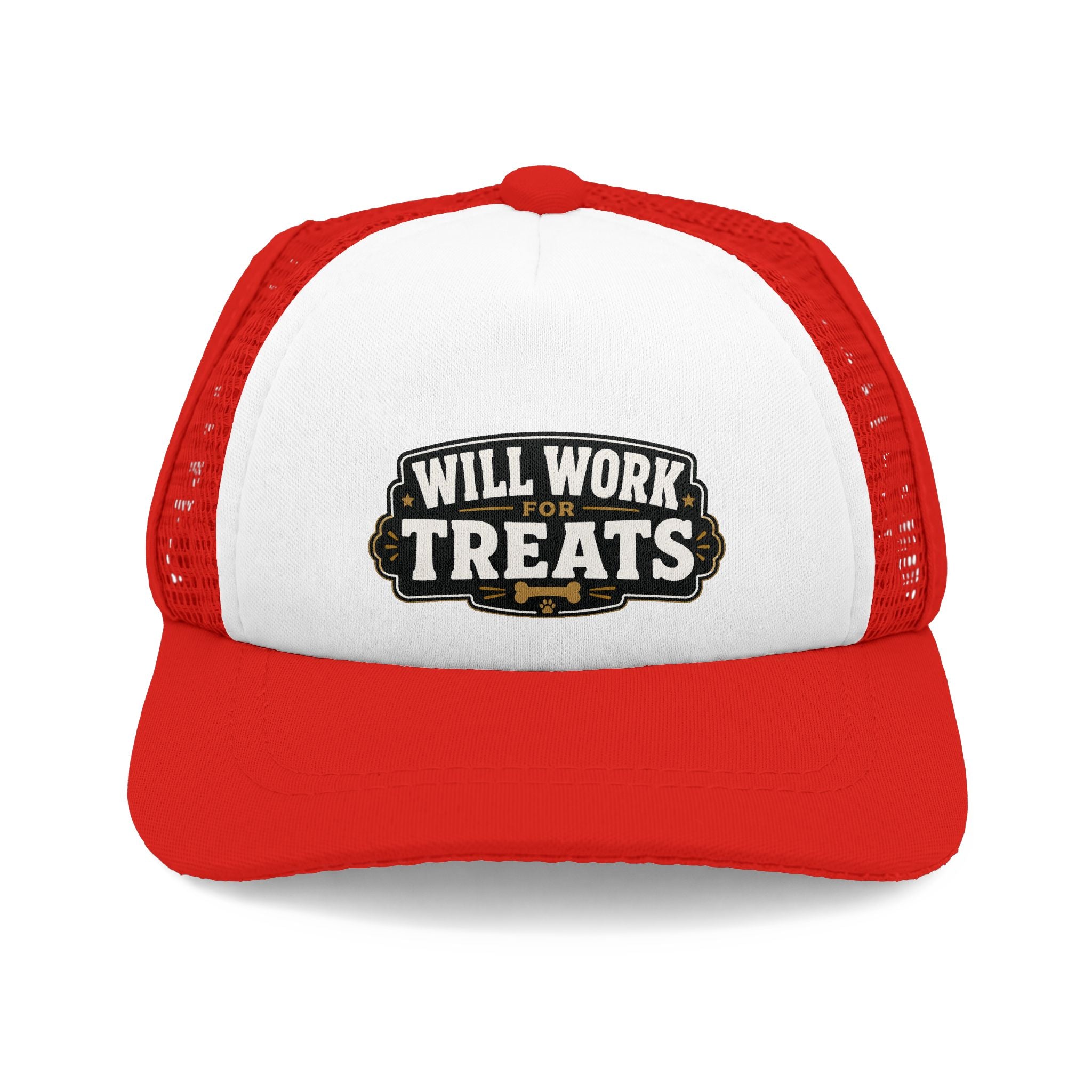 "Will Work For Treats" Bulldog Trucker Hat (English/French)
