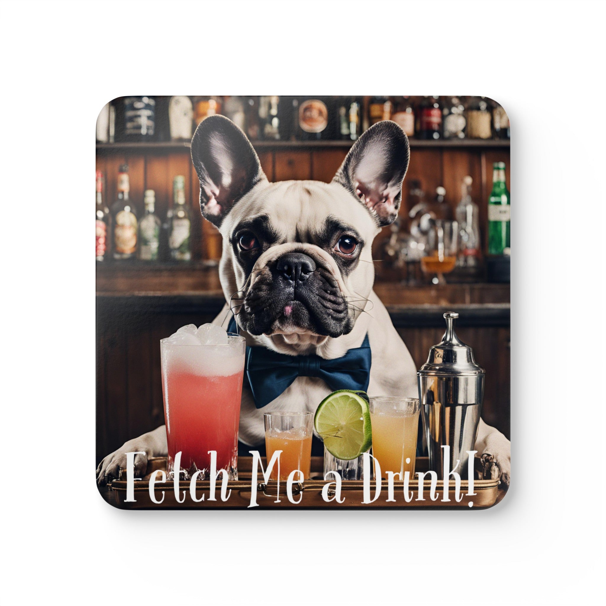 "Fetch Me A Drink" set of 4 coasters (White/French)