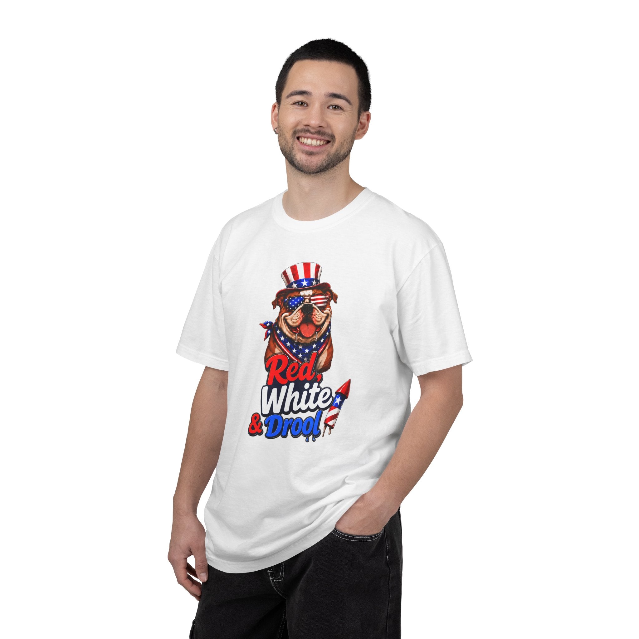 Red, White & Drool Bulldog T-Shirt | Patriotic Garment-Dyed Tee (English)