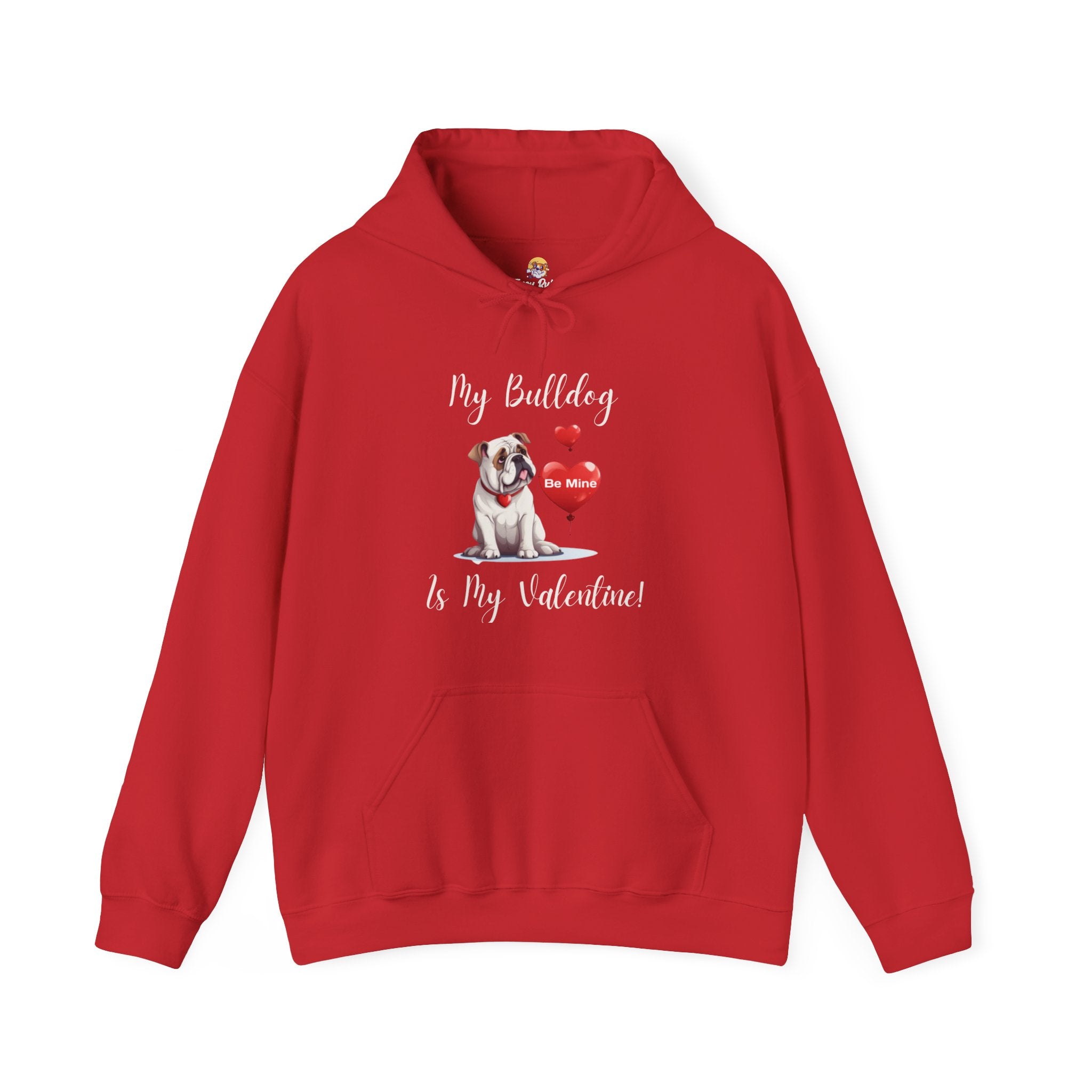 My Bulldog Is My Valentine" - Customizable Bulldog Valentine's Day Hoodie from Tipsy Bully (English/White)