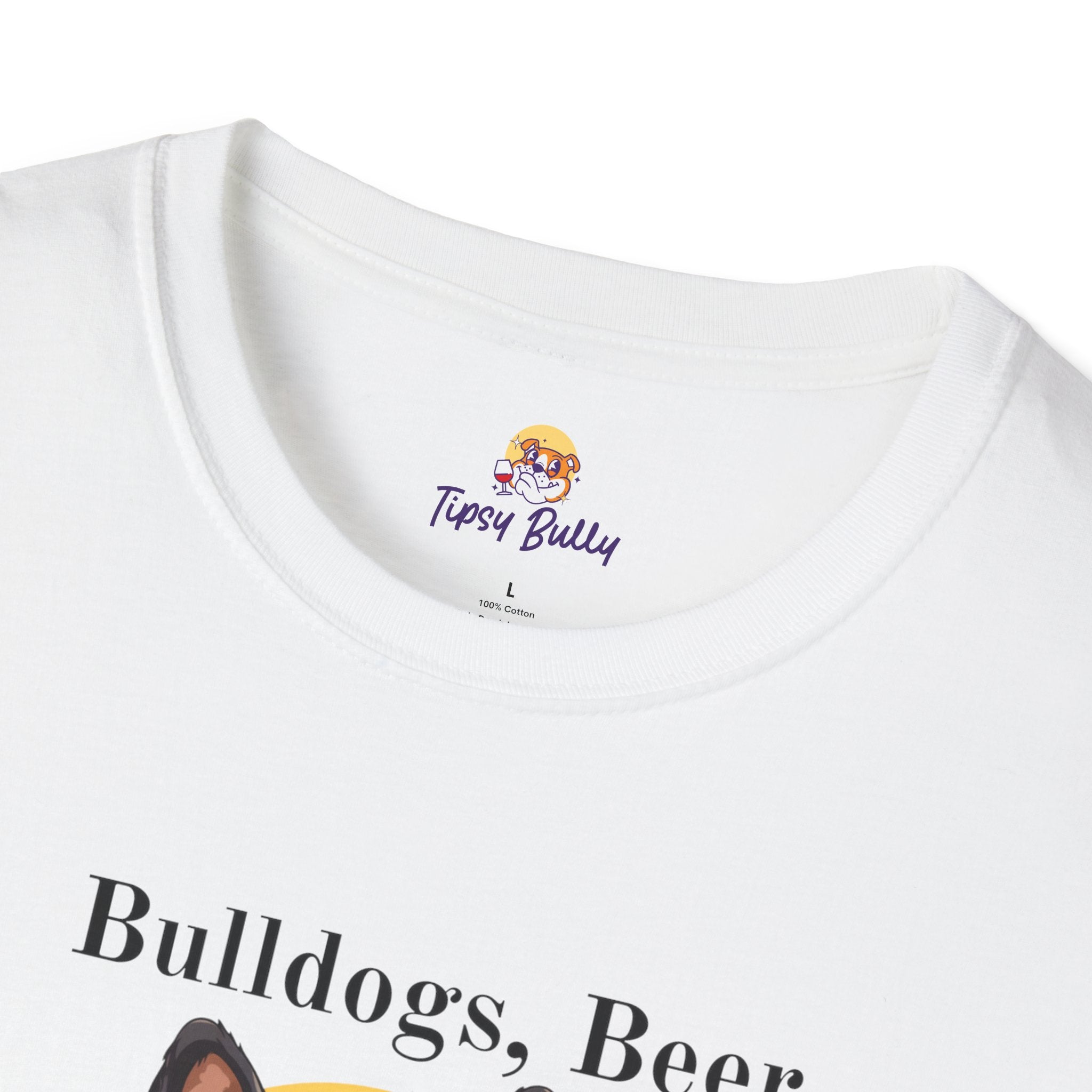 Bulldogs, Beer, and Bad Decisions" Unisex T-Shirt by Tipsy Bully (French/Black)