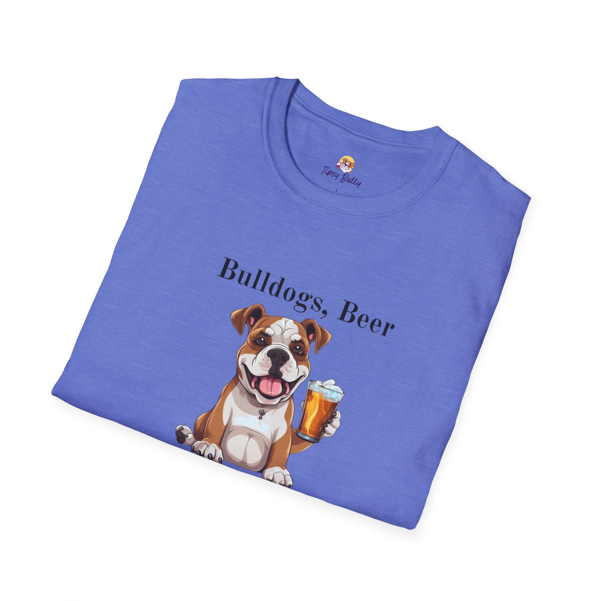 Bulldogs, Beer, and Bad Decisions" Unisex T-Shirt by Tipsy Bully (American/White)