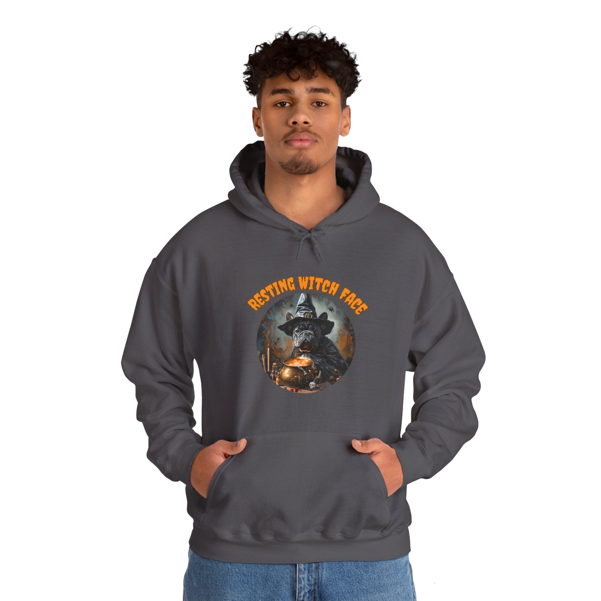 "Resting Witch Face" Halloween Bulldog Hoodie (Black/French)