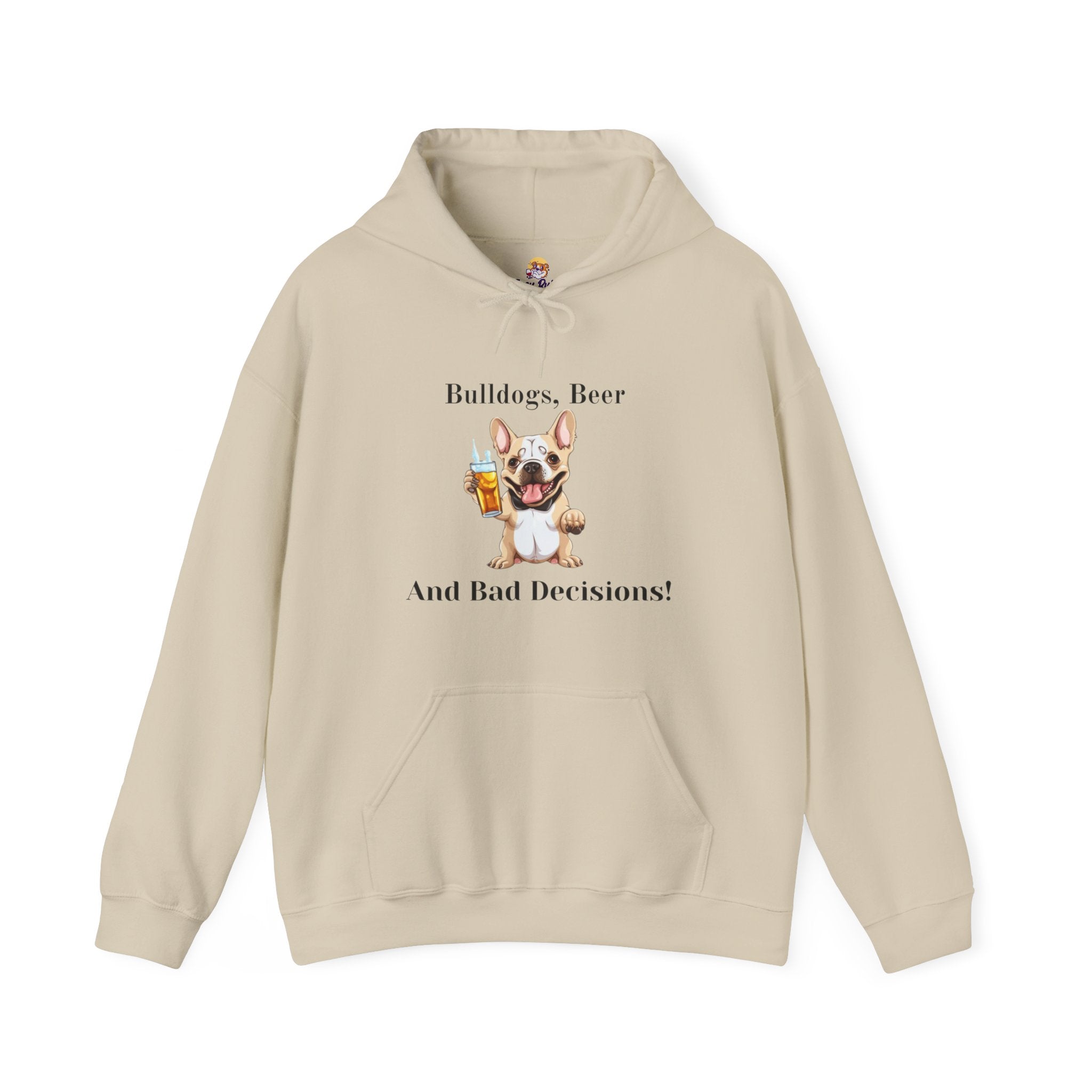 Bulldogs, Beer, and Bad Decisions" Hoodie - Your Go-To Gear for Mischievous Times! (French/White)