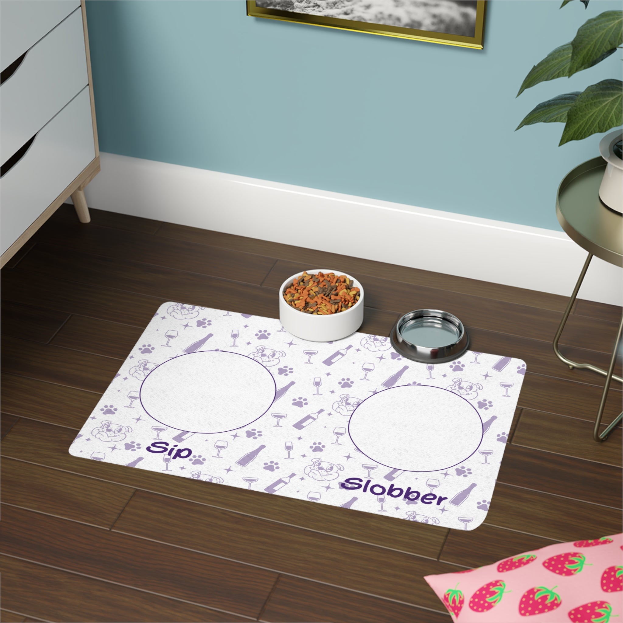 Tipsy Bully Dog Food Mats: Where Sip Meets Slobber! - Purple