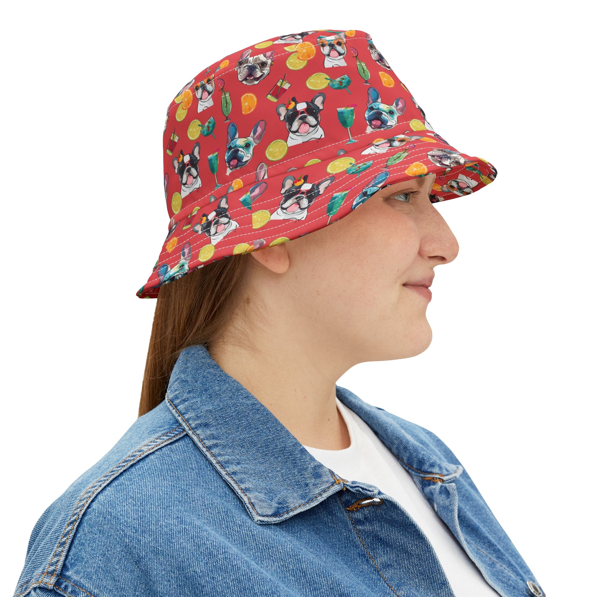 Tipsy Bully Unisex Summer Cocktail Bucket Hat (French/Pinkish Red)