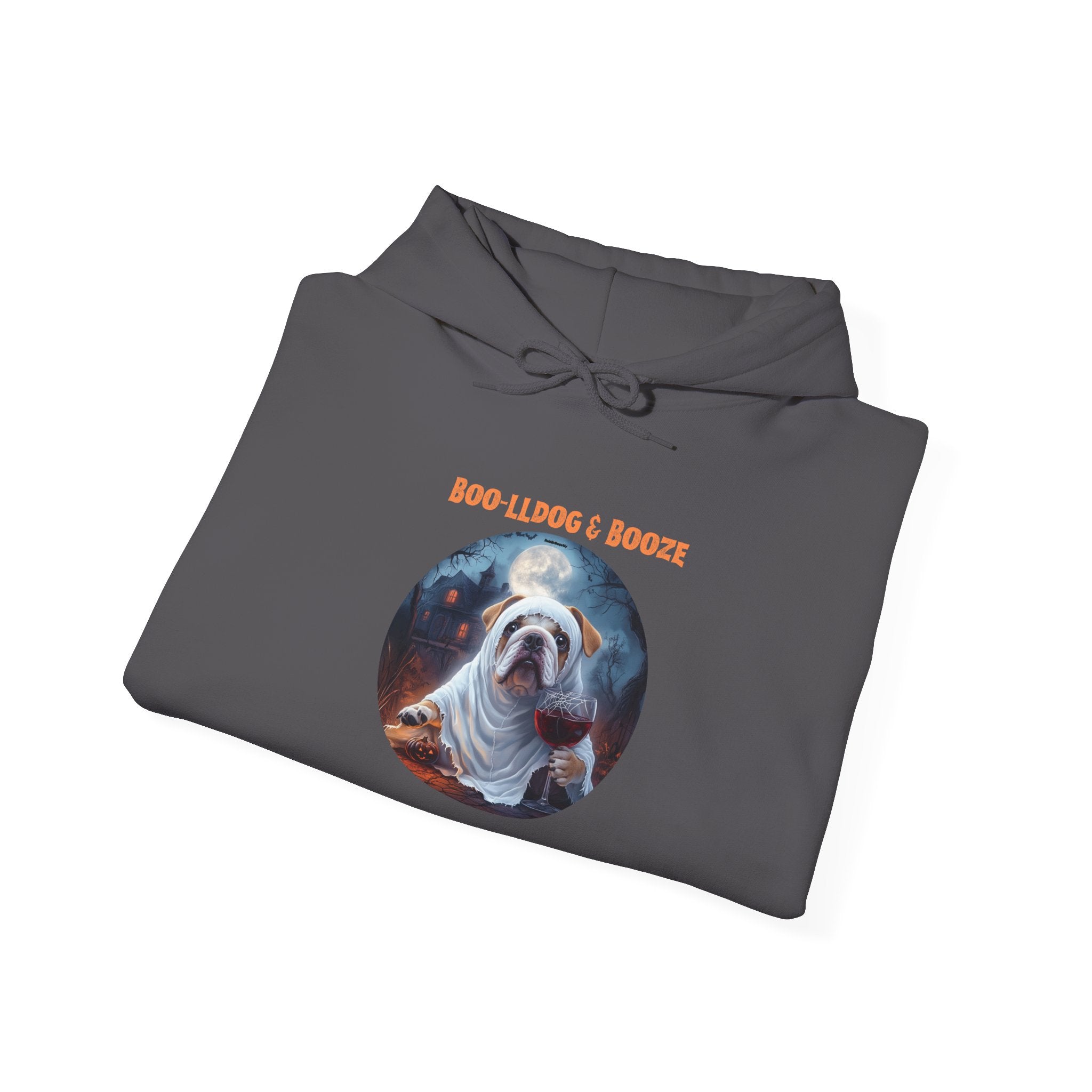 Boo-lldog & Booze Halloween Bulldog Hoodie (White/English)