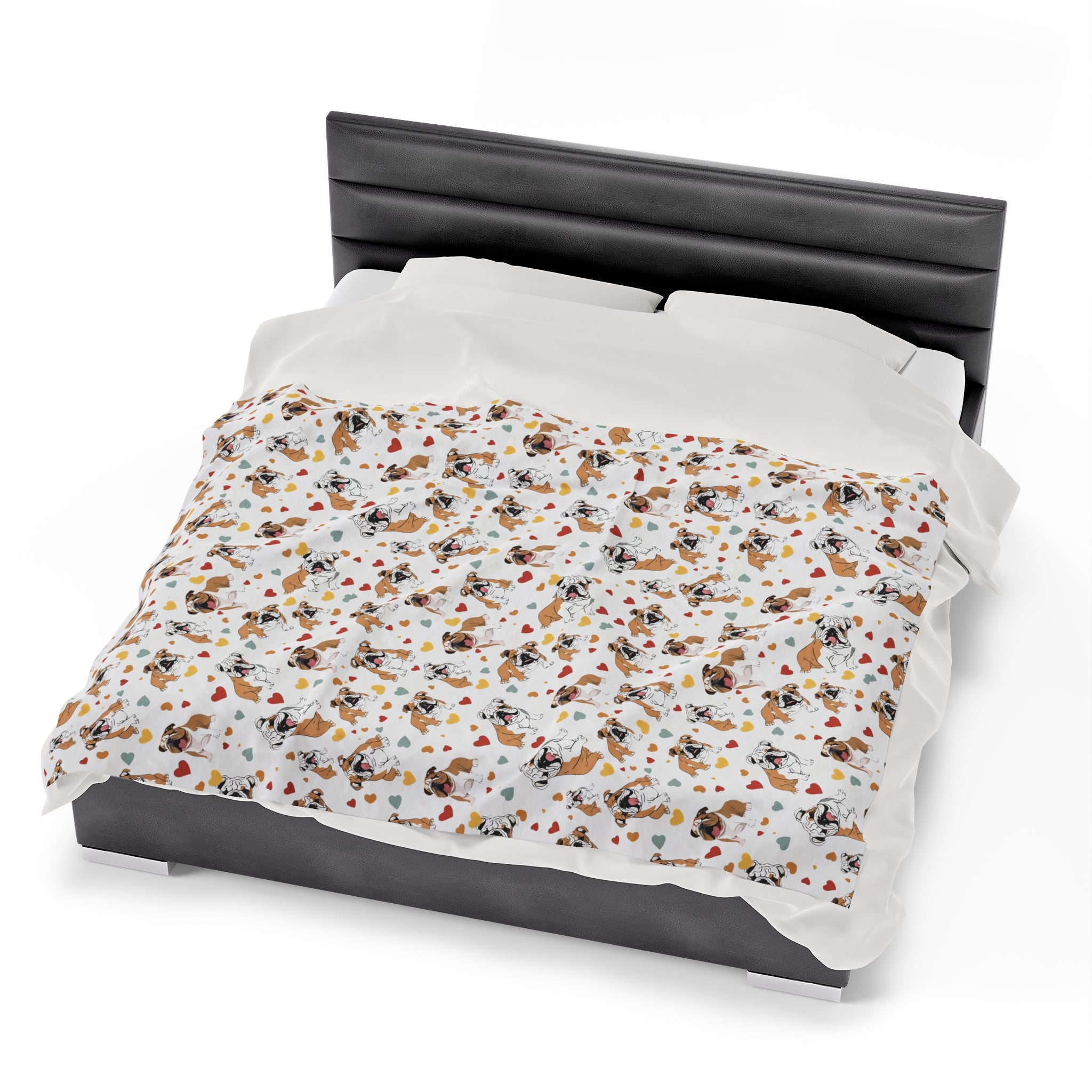 Bulldog Cuddle Haven: All-Over-Print Velveteen Blanket (English)