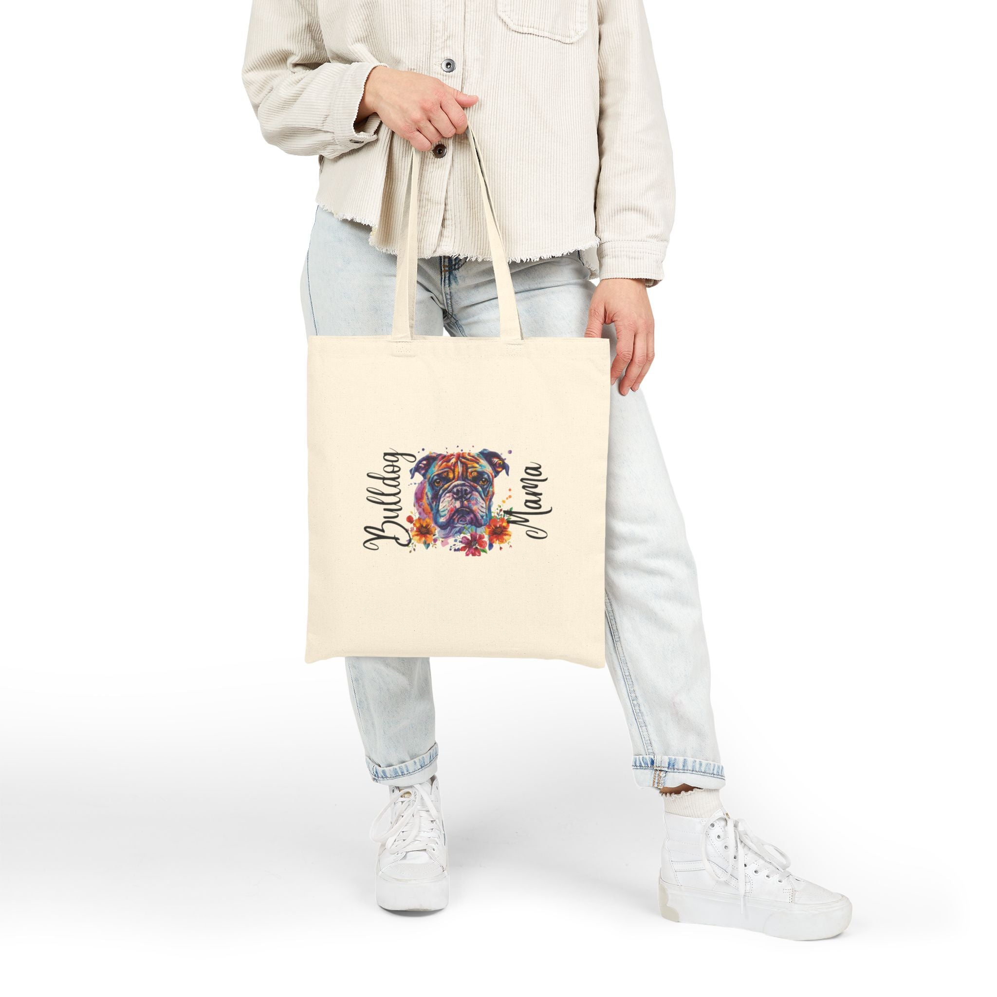 Bulldog Mama Cotton Canvas Tote Bag (English1)