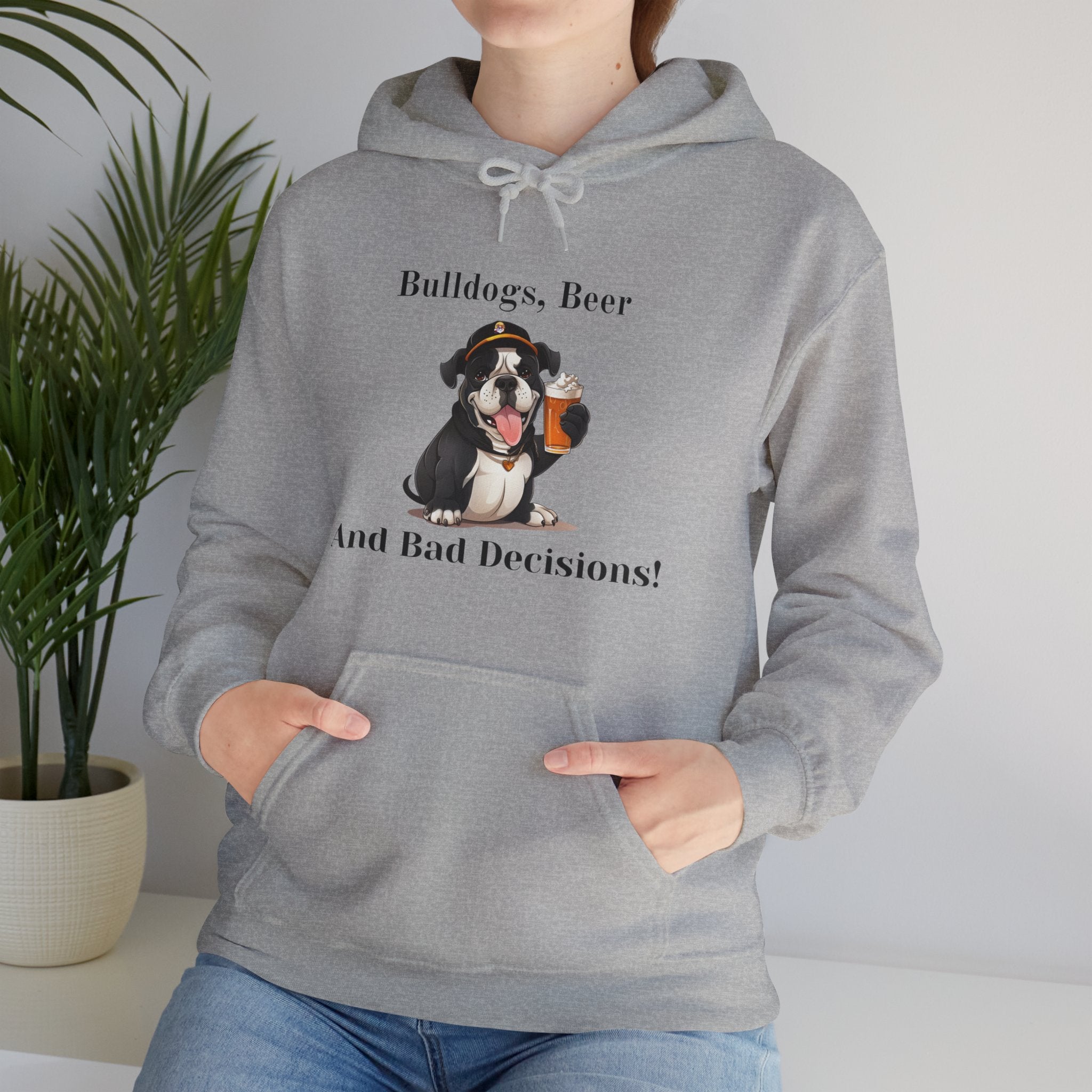 Bulldogs, Beer, and Bad Decisions" Hoodie - Your Go-To Gear for Mischievous Times! (English/Black)