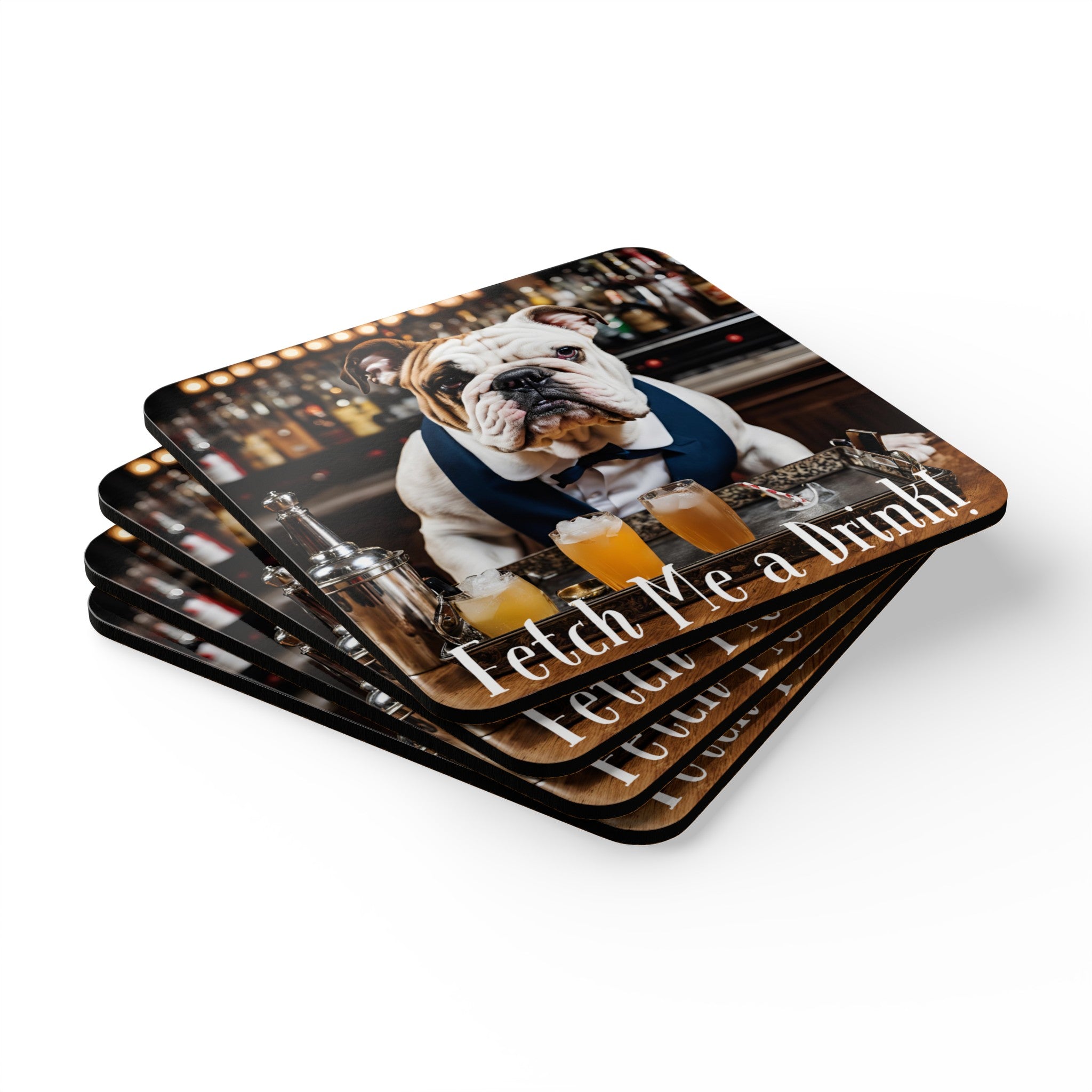 "Fetch Me A Drink" set of 4 coasters (White/English)