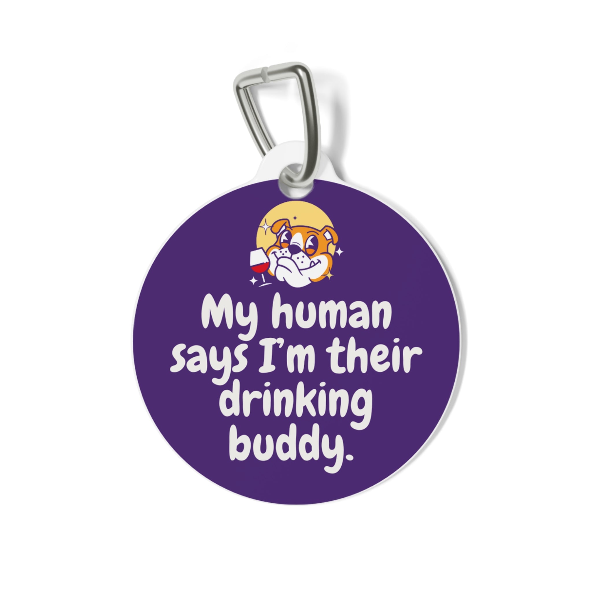 Tipsy Bully Dog Tags: "My Human Says I'm Their Drinking Buddy" Edition - Purple