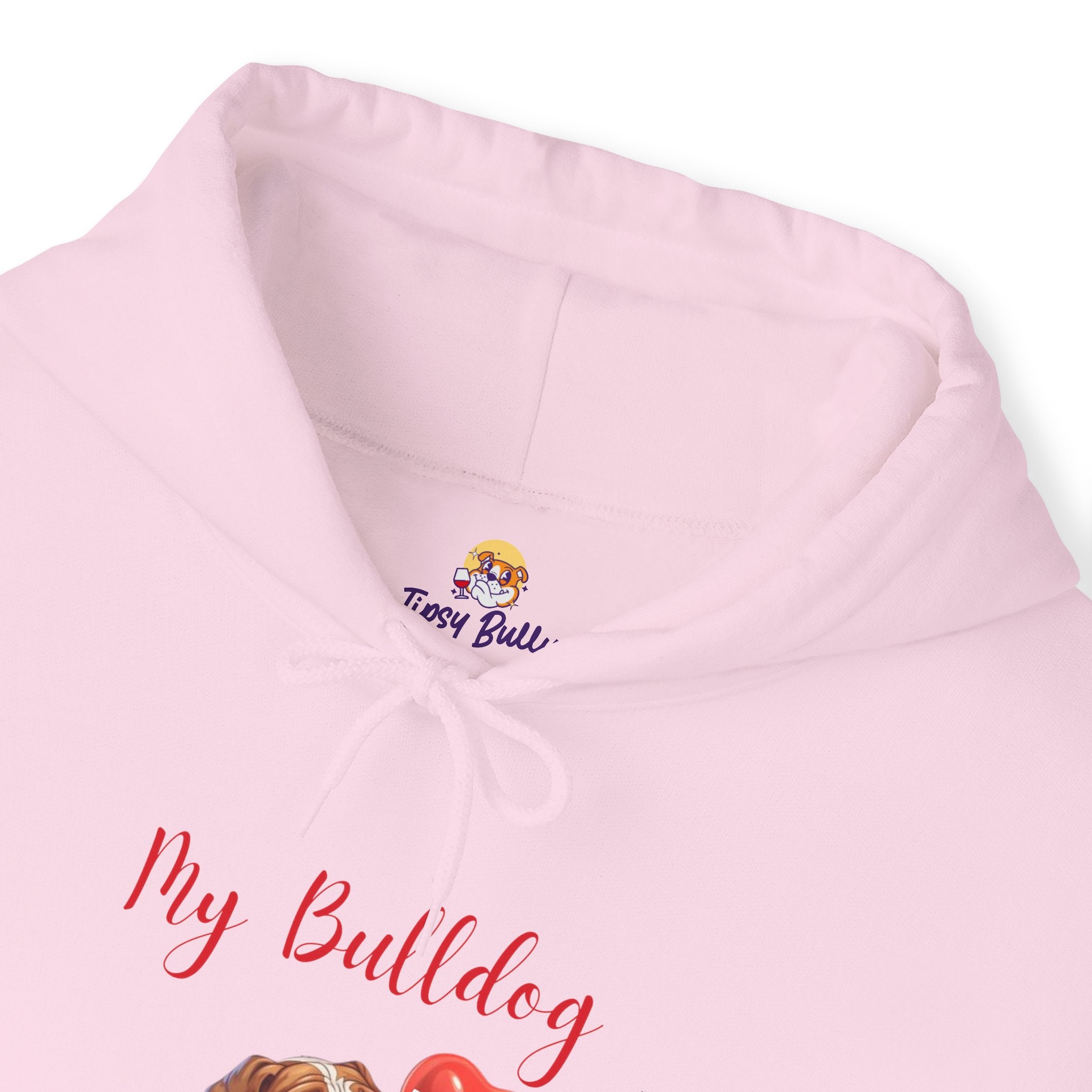 My Bulldog Is My Valentine" - Customizable Bulldog Valentine's Day Hoodie from Tipsy Bully (English/Brown)
