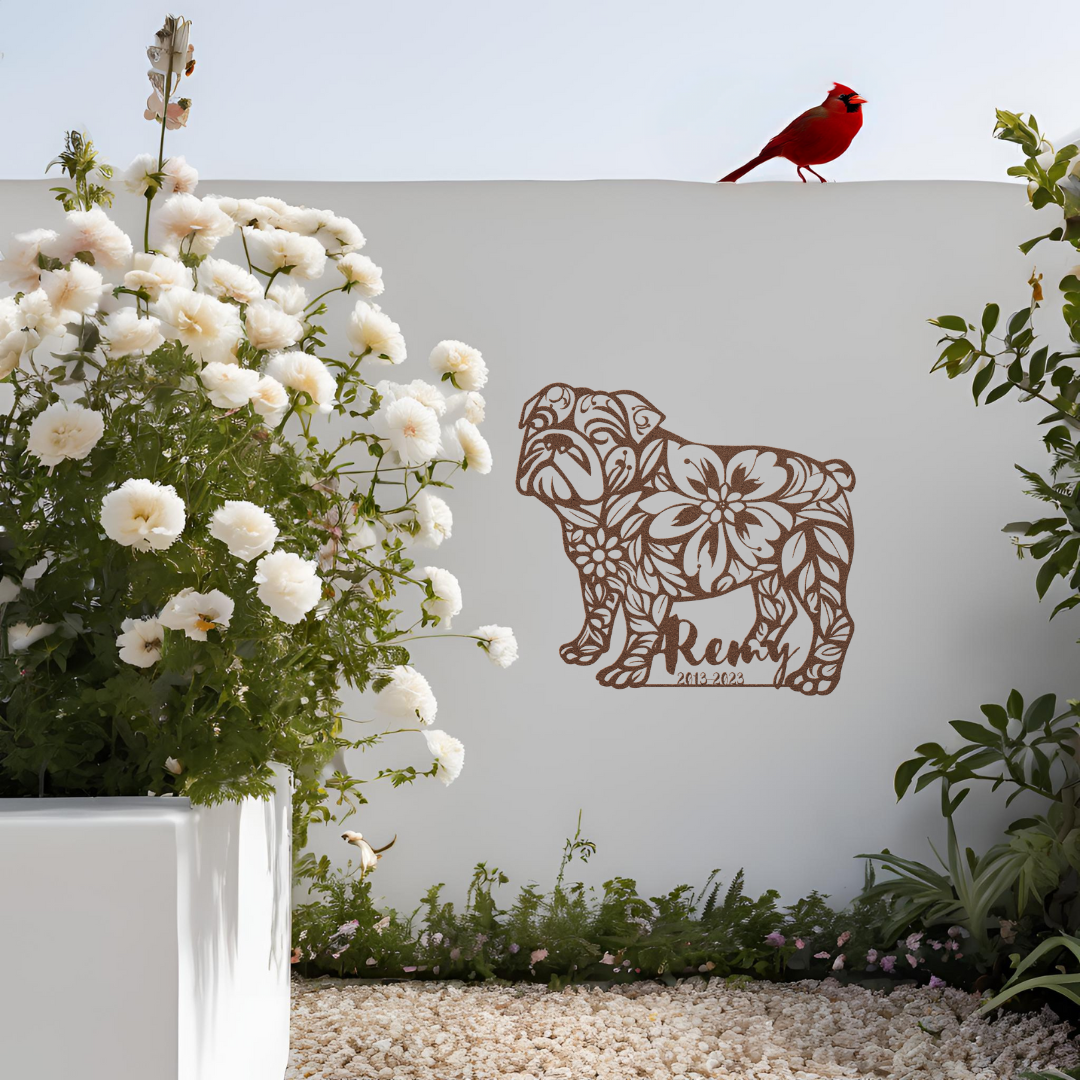 Personalized Bulldog Memorial Sign - Custom Pet Tribute with Name and Dates (English)