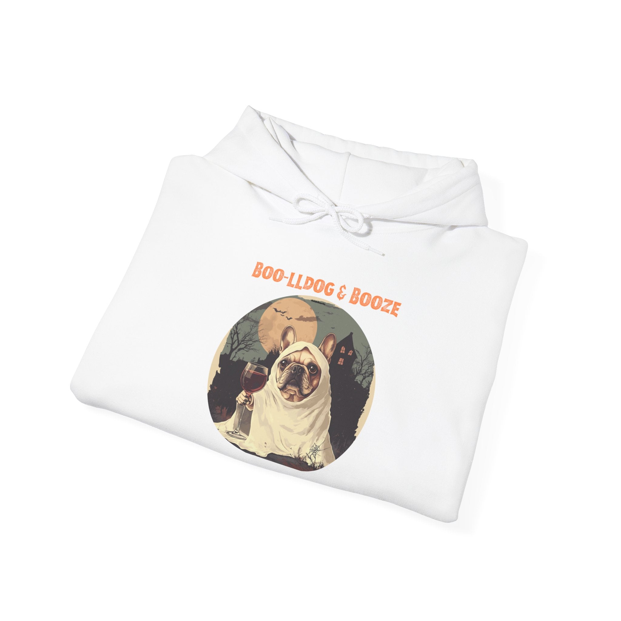 Boo-lldog & Booze Halloween Bulldog Hoodie (White/French)