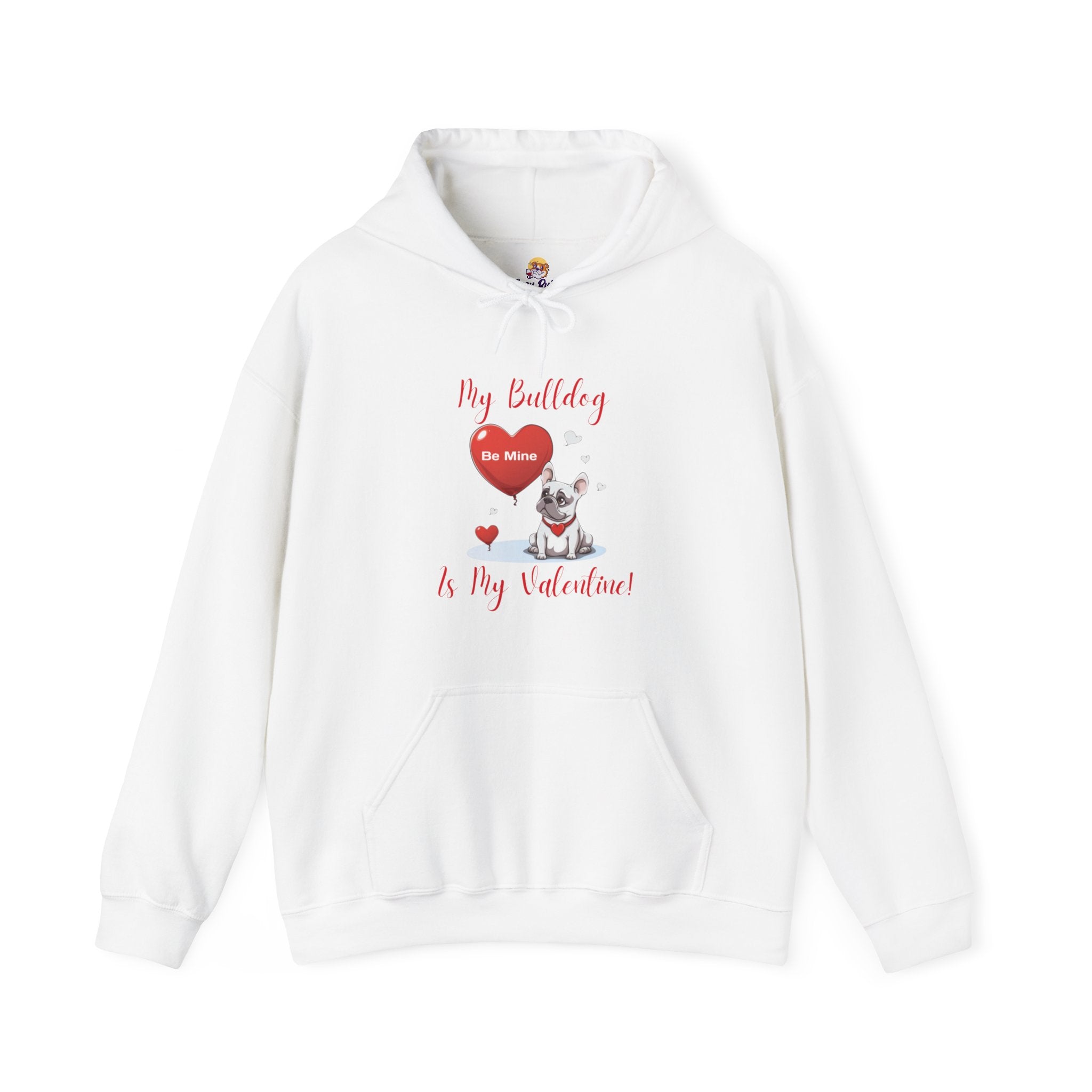 My Bulldog Is My Valentine" - Customizable Bulldog Valentine's Day Hoodie from Tipsy Bully (French/White)