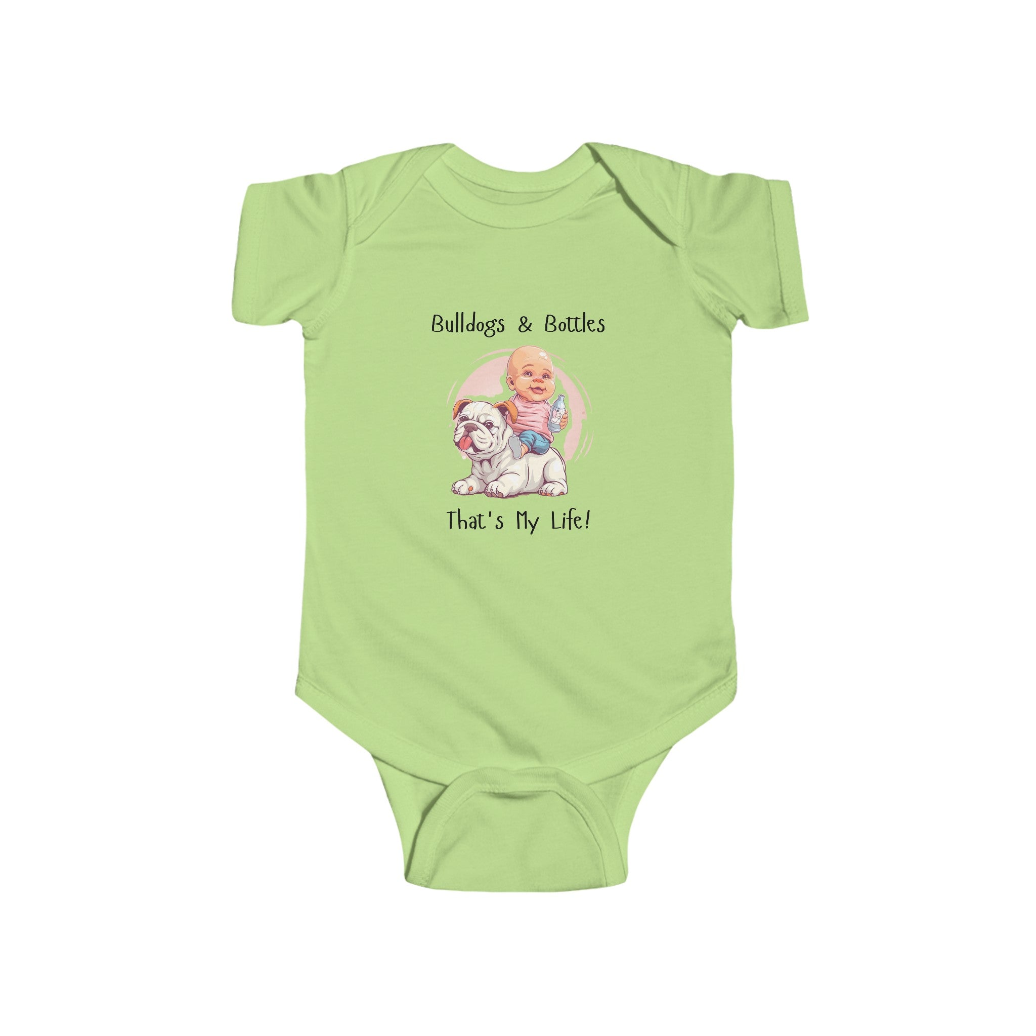 Bulldogs and Bottles, That's My Life!" Baby Onesie (English/Girl)