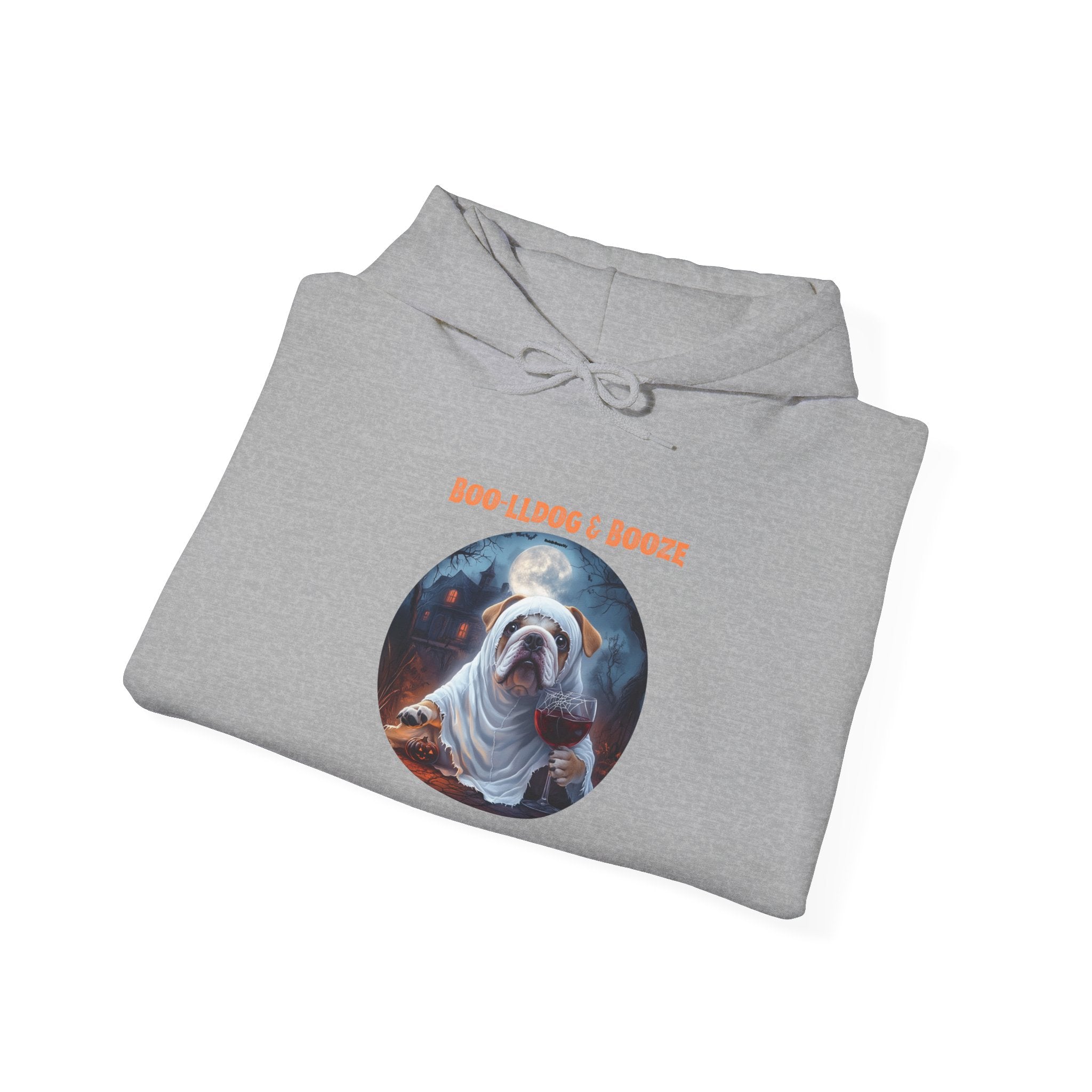 Boo-lldog & Booze Halloween Bulldog Hoodie (White/English)