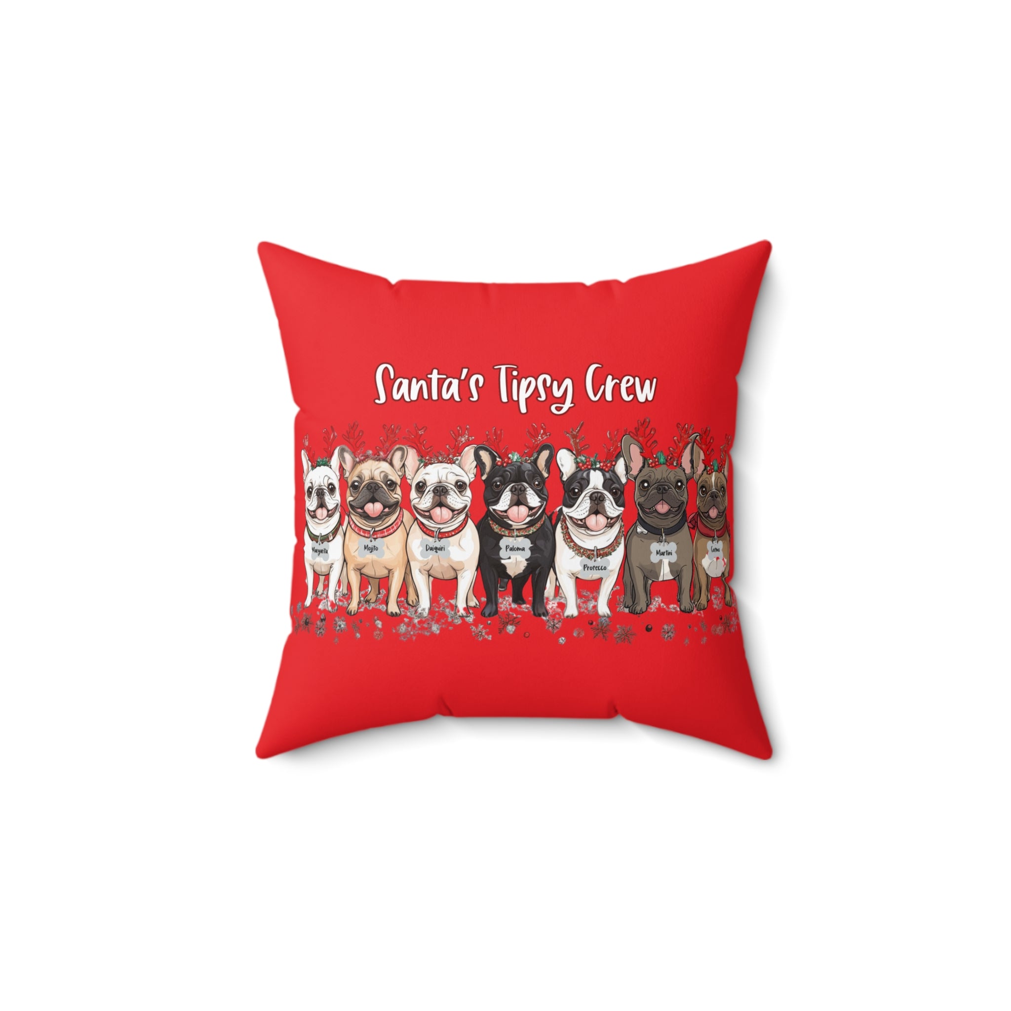 “Santa’s Tipsy Crew” Christmas pillow (Red/French)