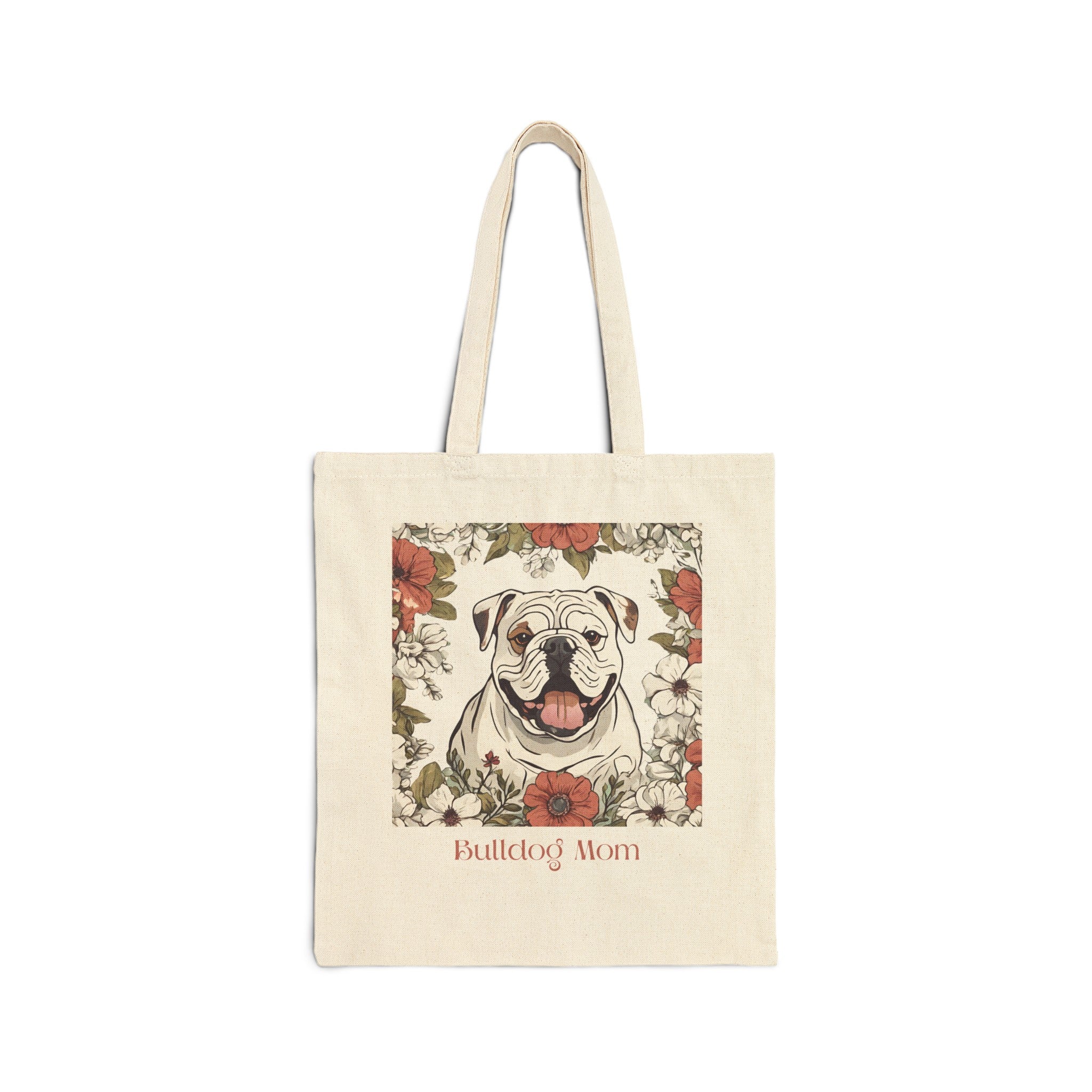 Bulldog Mom Canvas Tote (English/White)
