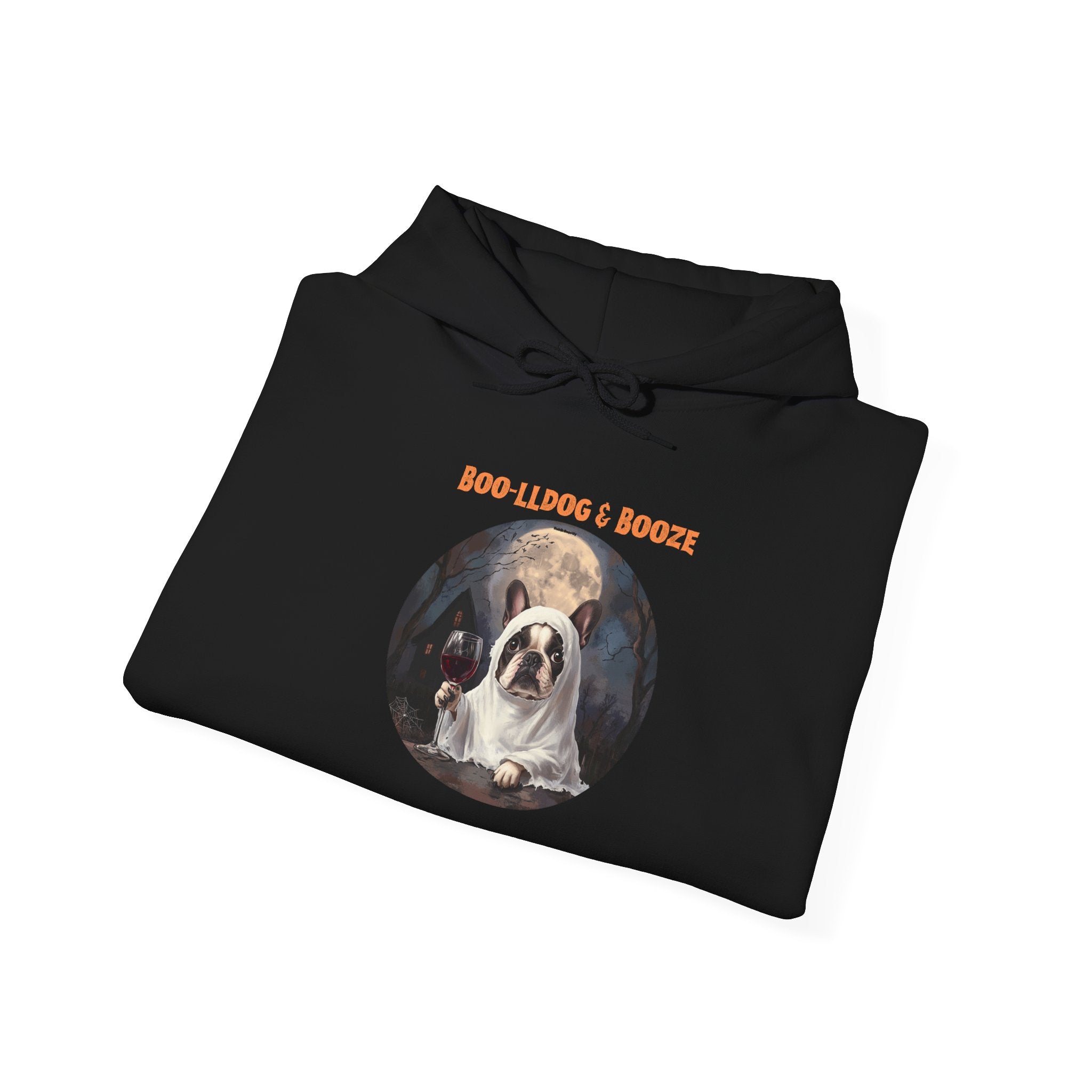 Boo-lldog & Booze Halloween Bulldog Hoodie (Black/French)