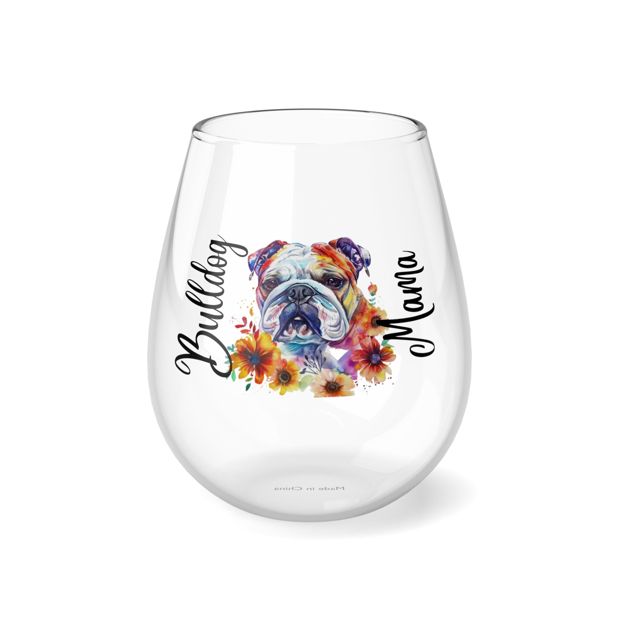 Bulldog Mama Wine Glass - White English