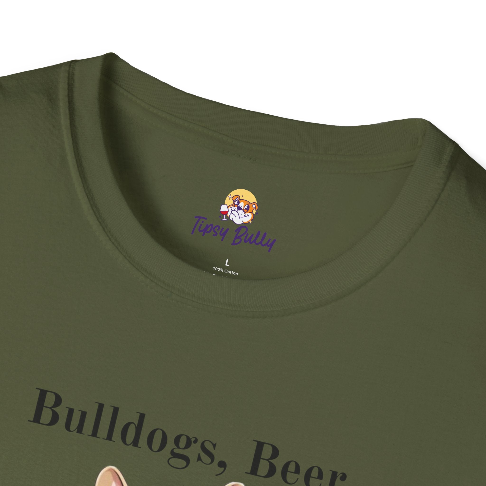 Bulldogs, Beer, and Bad Decisions" Unisex T-Shirt by Tipsy Bully (French/White)
