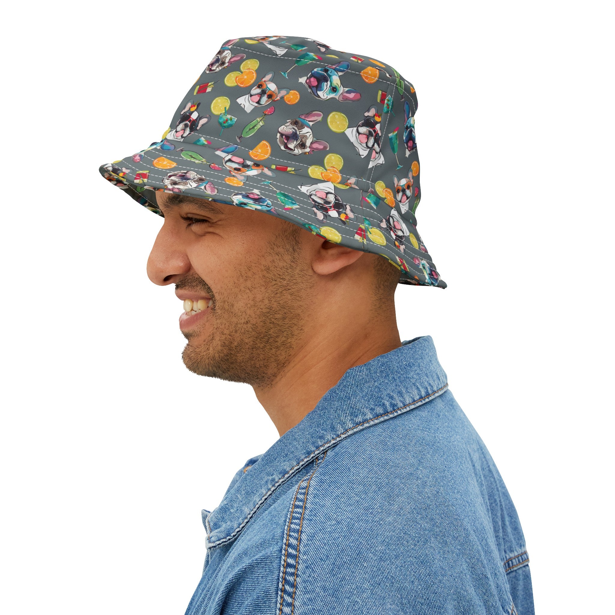 Tipsy Bully Unisex Summer Cocktail Bucket Hat (French/Grey)
