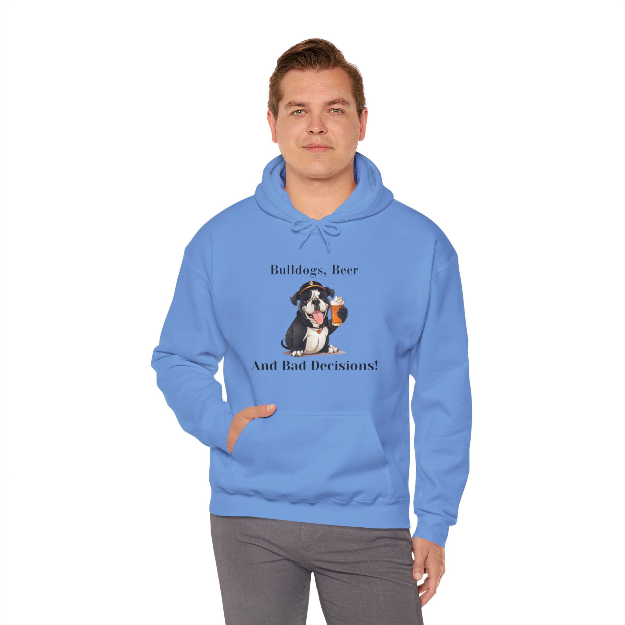 Bulldogs, Beer, and Bad Decisions" Hoodie - Your Go-To Gear for Mischievous Times! (English/Black)