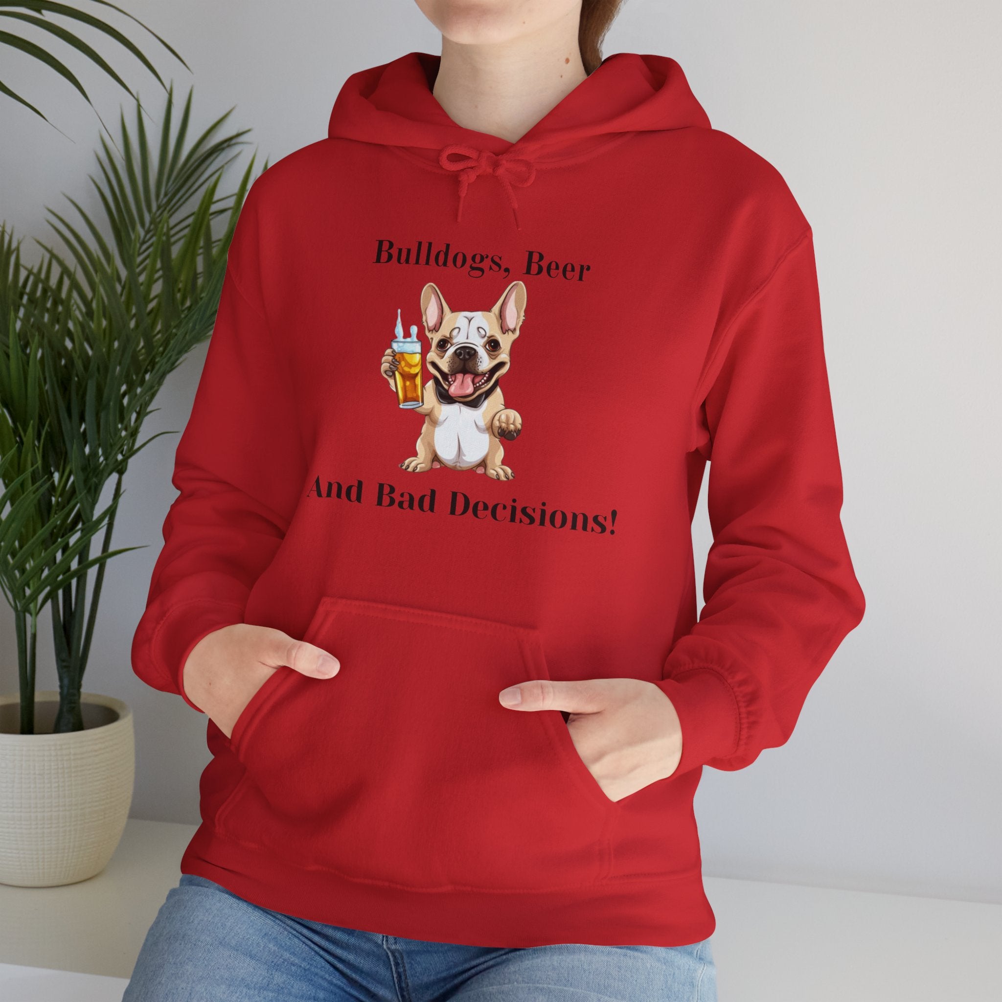 Bulldogs, Beer, and Bad Decisions" Hoodie - Your Go-To Gear for Mischievous Times! (French/Brown)