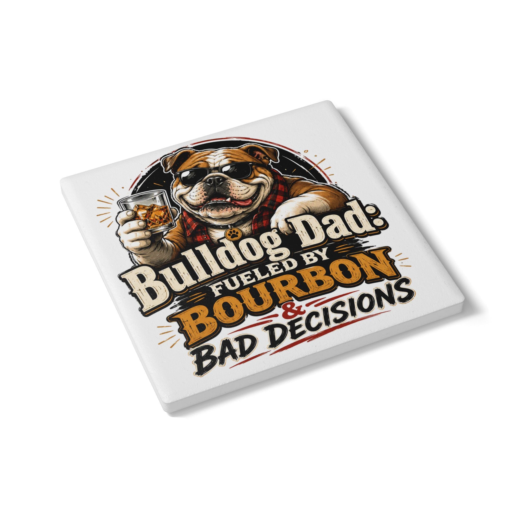 Bulldog Dad Ceramic Coaster (English)