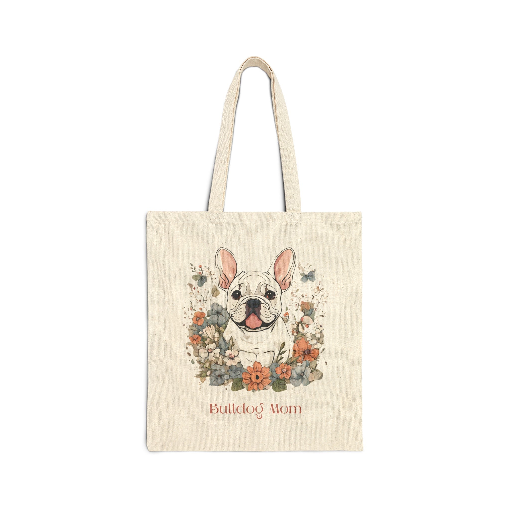 Bulldog Mom Canvas Tote (French/White)