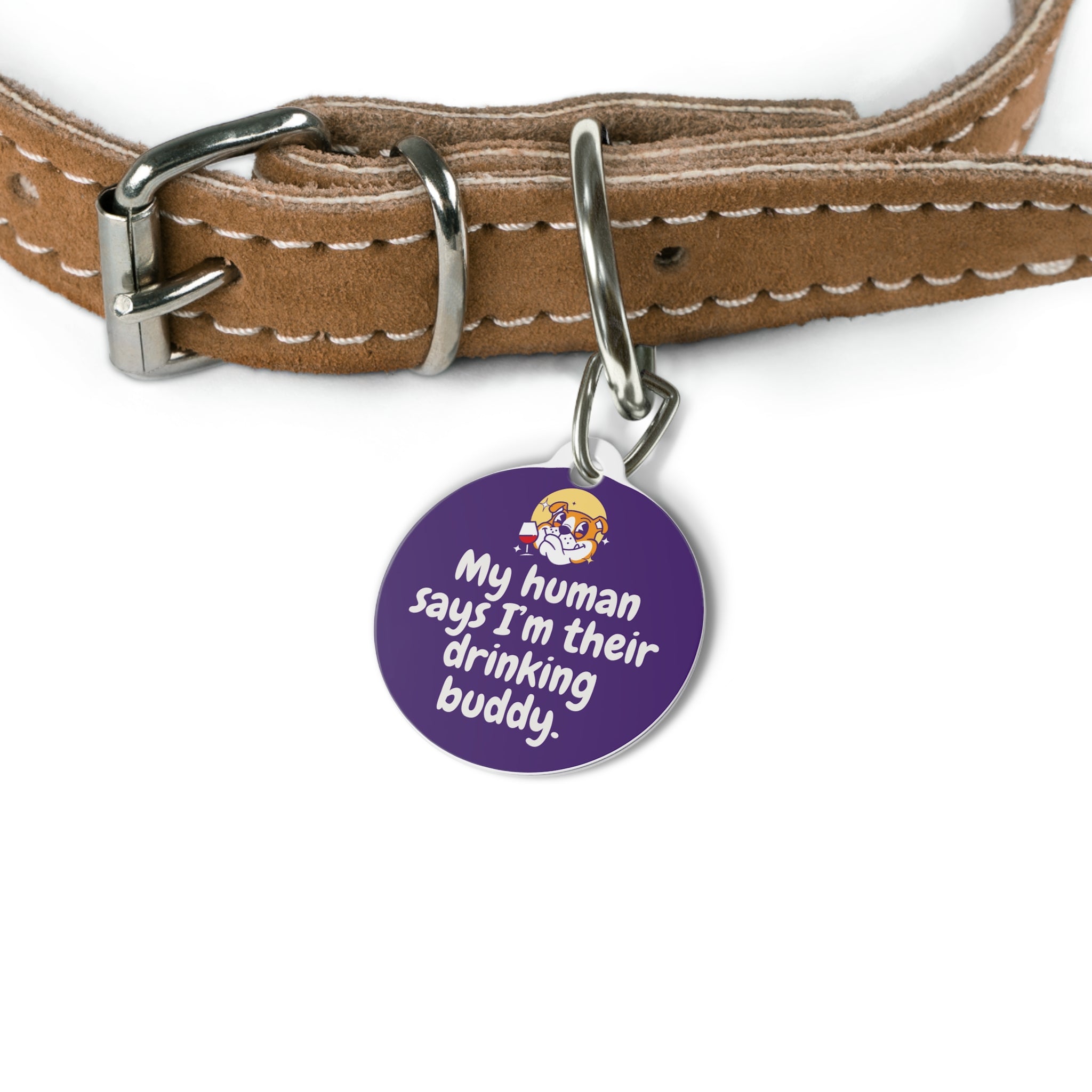 Tipsy Bully Dog Tags: "My Human Says I'm Their Drinking Buddy" Edition - Purple