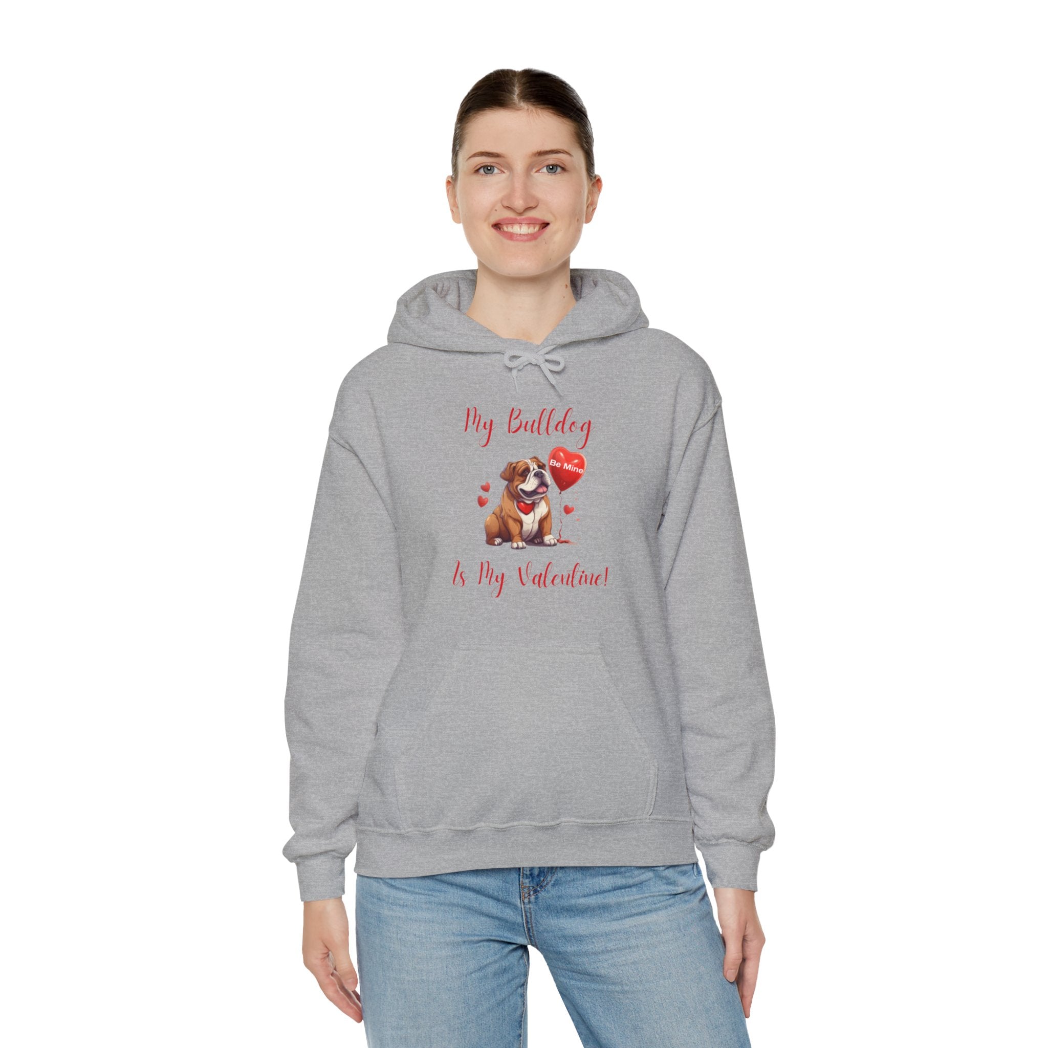 My Bulldog Is My Valentine" - Customizable Bulldog Valentine's Day Hoodie from Tipsy Bully (English/Brown)