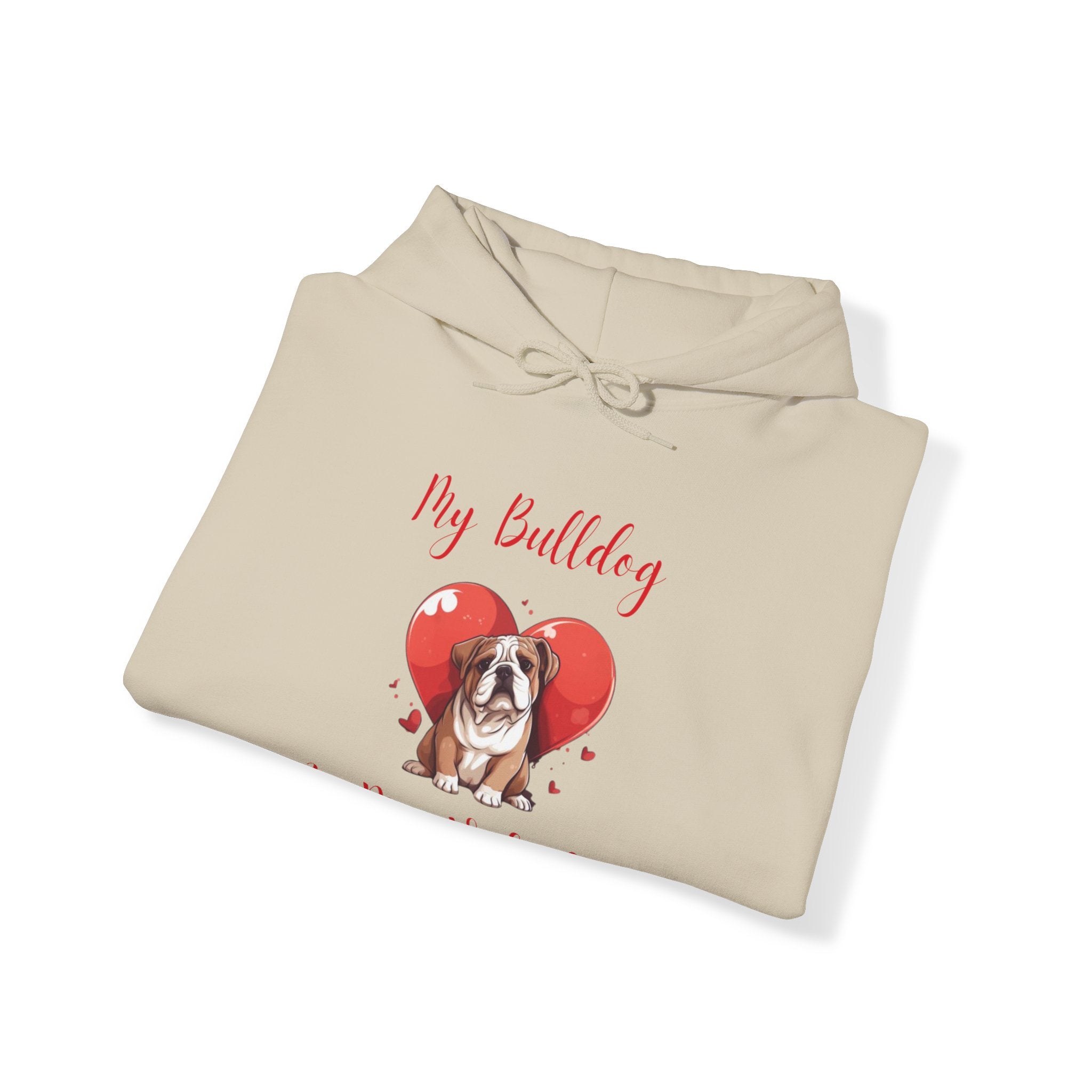 My Bulldog Is My Valentine" - Customizable Bulldog Valentine's Day Hoodie from Tipsy Bully (English/Brown)