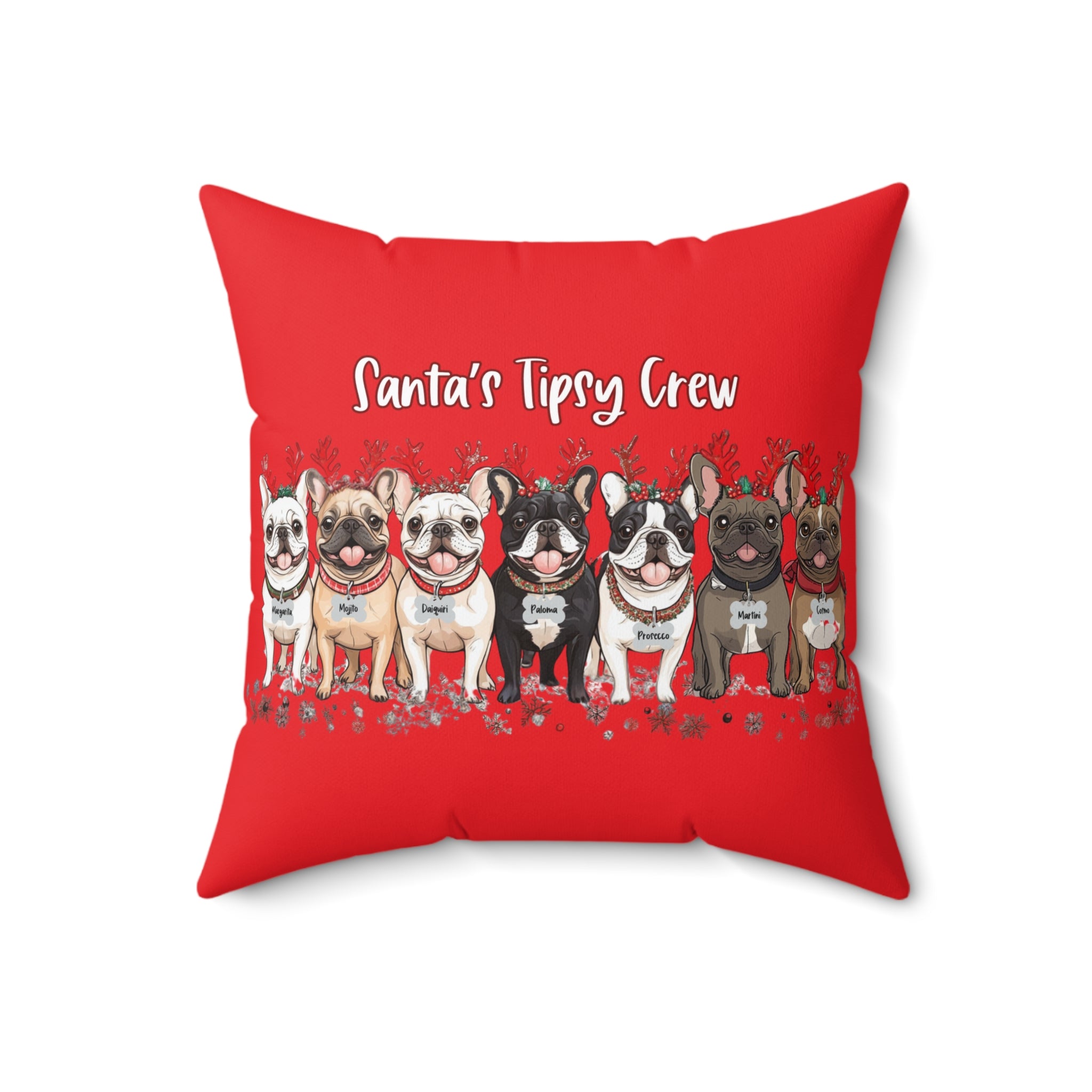 “Santa’s Tipsy Crew” Christmas pillow (Red/French)