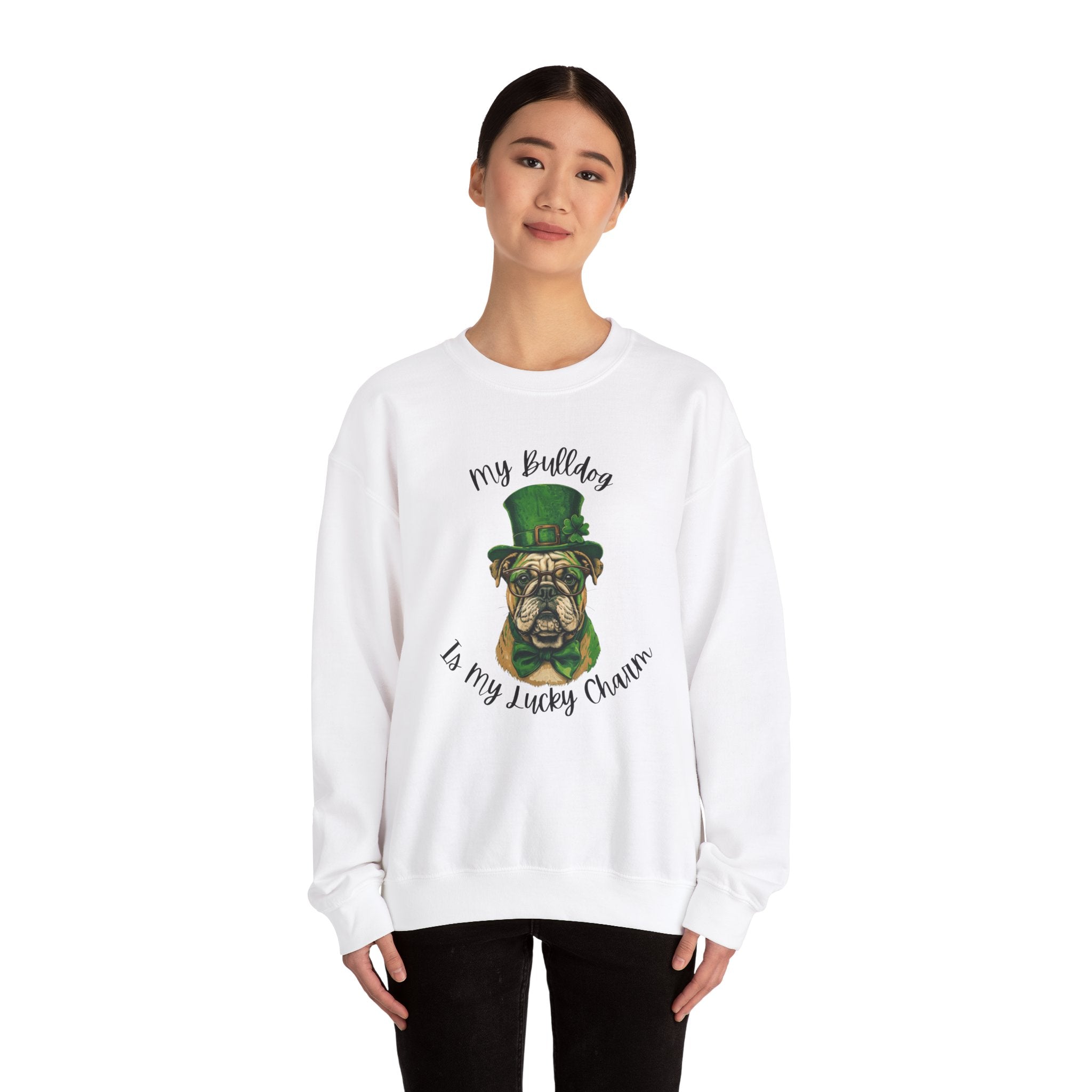 Tipsy Bully St. Patrick's Day Sweatshirt: "My Bulldog is My Lucky Charm (English)