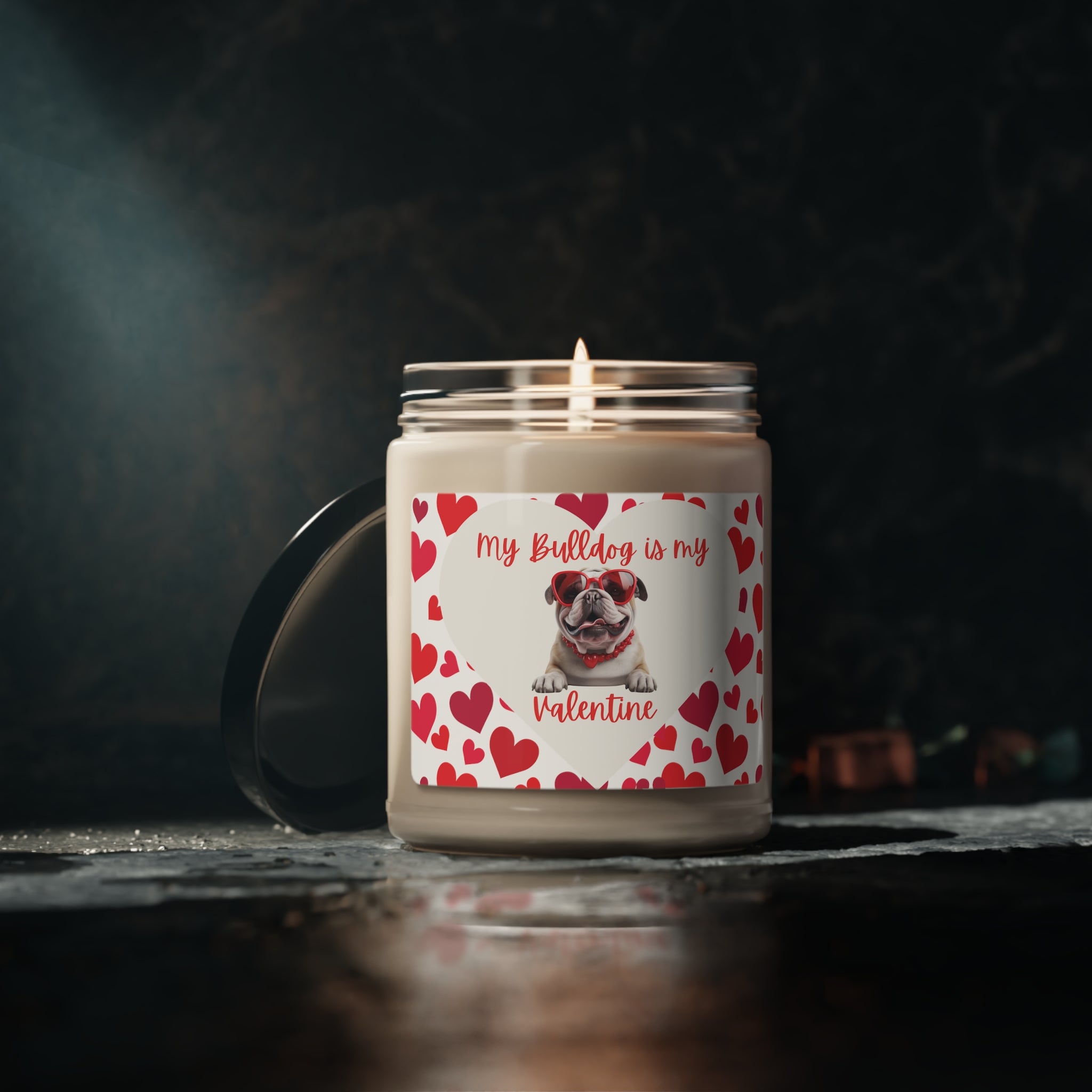 My Bulldog is My Valentine" - Valentine's Day Candle - white/English