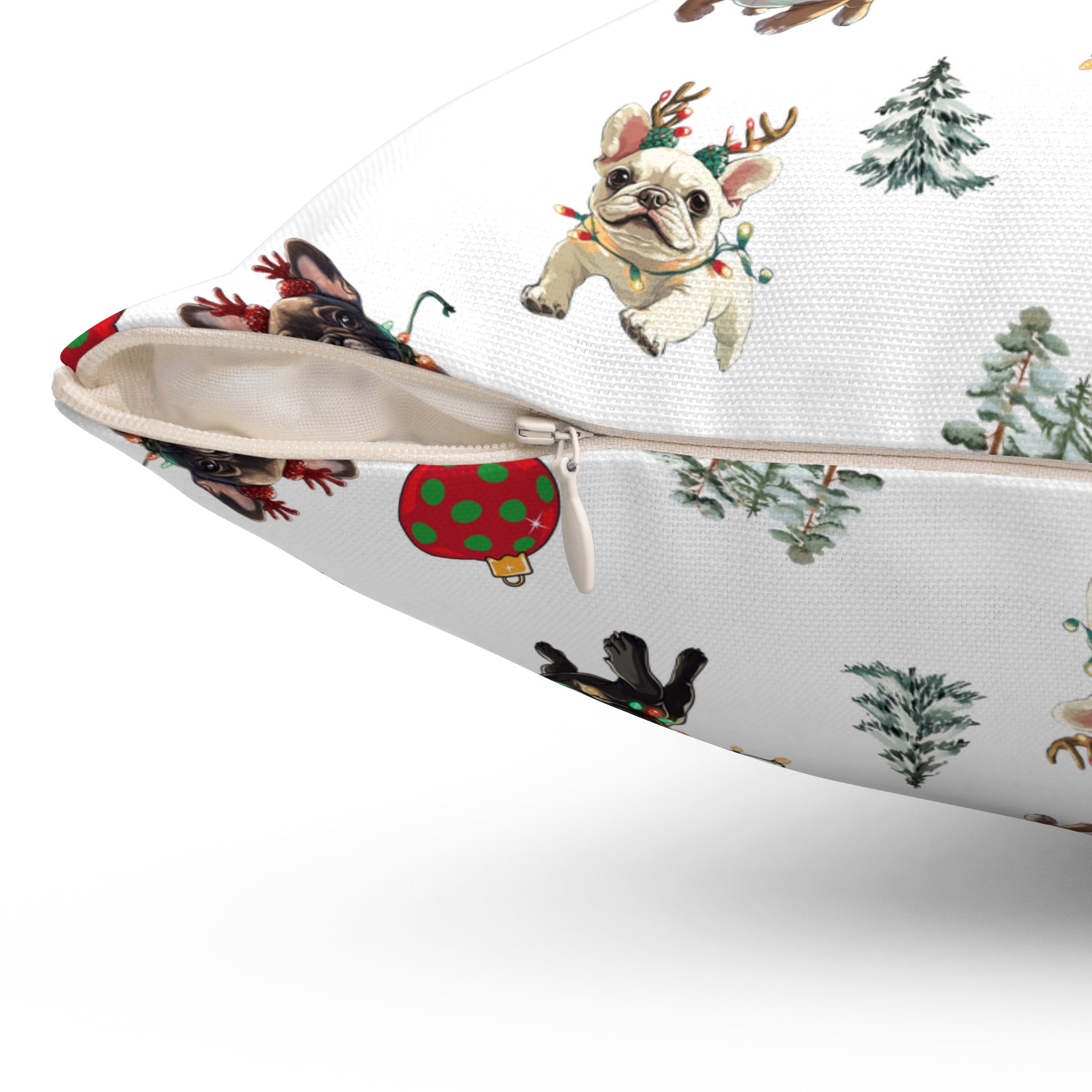 “Tipsy Bulldogs” Christmas pillow (French)